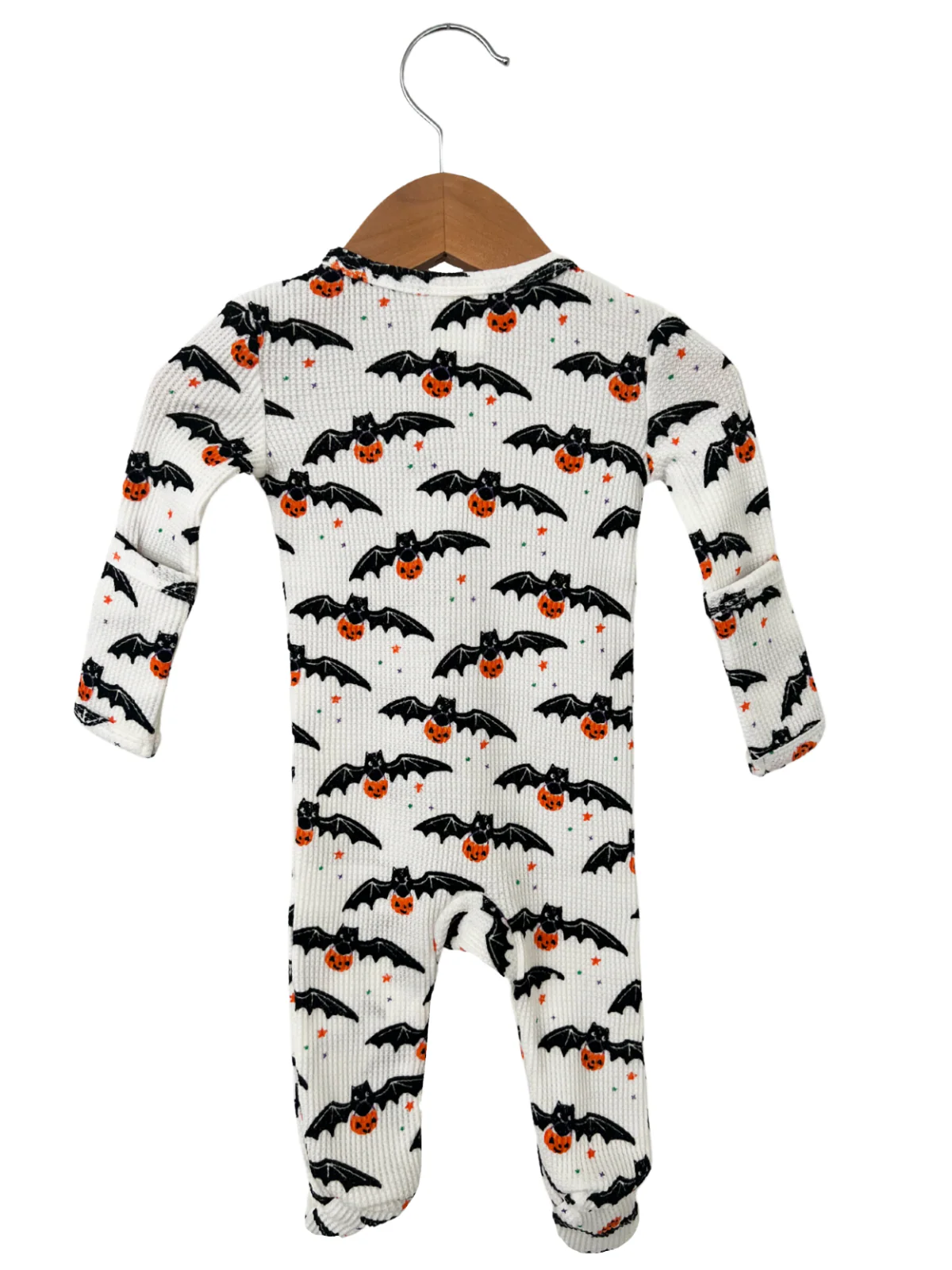 Organic Waffle Basic Zip Footie, Trick or Treating Bat - Image 3