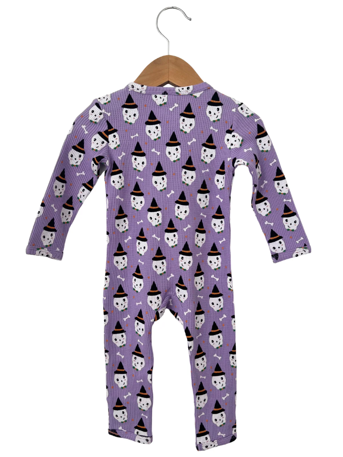 Organic Waffle Basic Zip Romper, Spooky Skeleton - Image 2