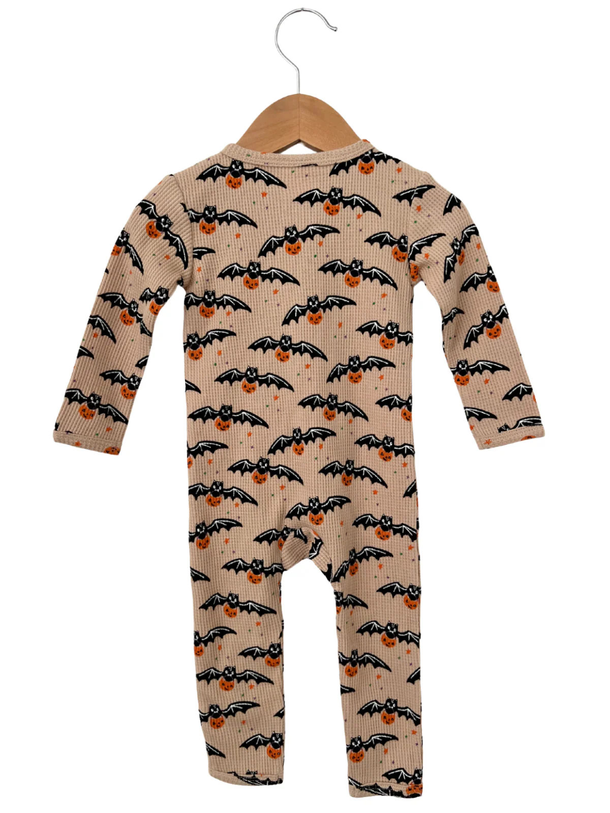 Organic Waffle Basic Zip Romper, Tan Trick or Treating Bat - Image 2