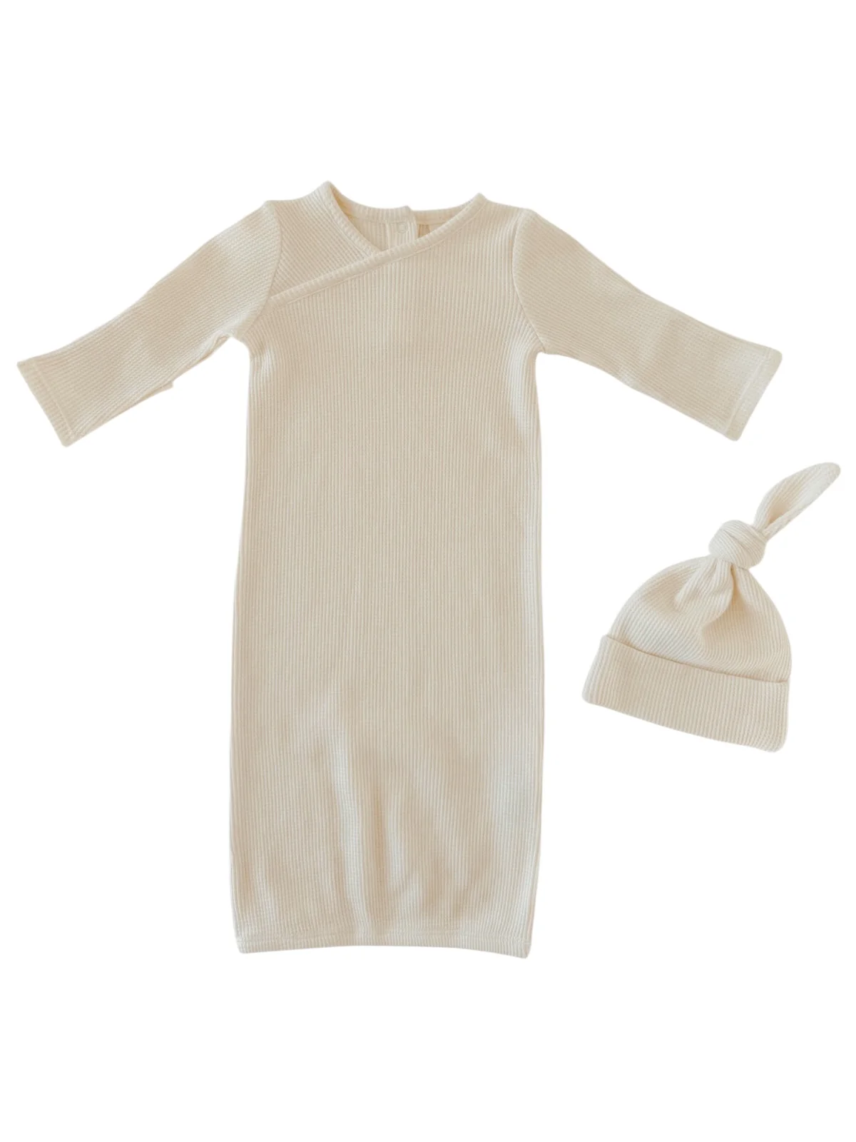 Organic Waffle Gown & Hat Set, Snow