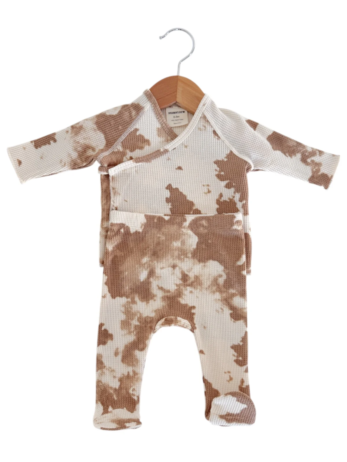 Organic Waffle Kimono & Pant Set, Almond Tie Dye - Image 3