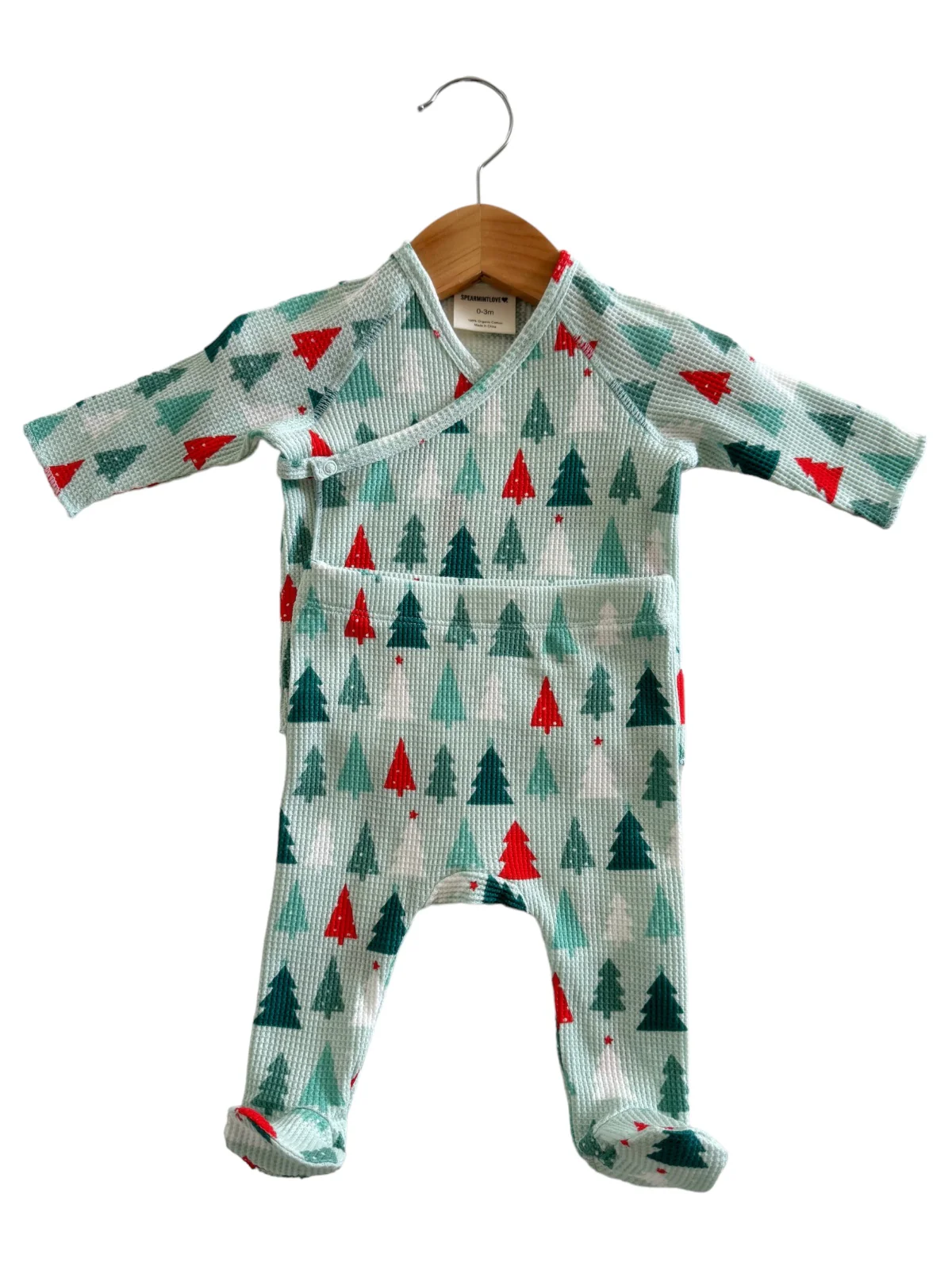 Organic Waffle Kimono & Pant Set, Festive Firs - Image 2