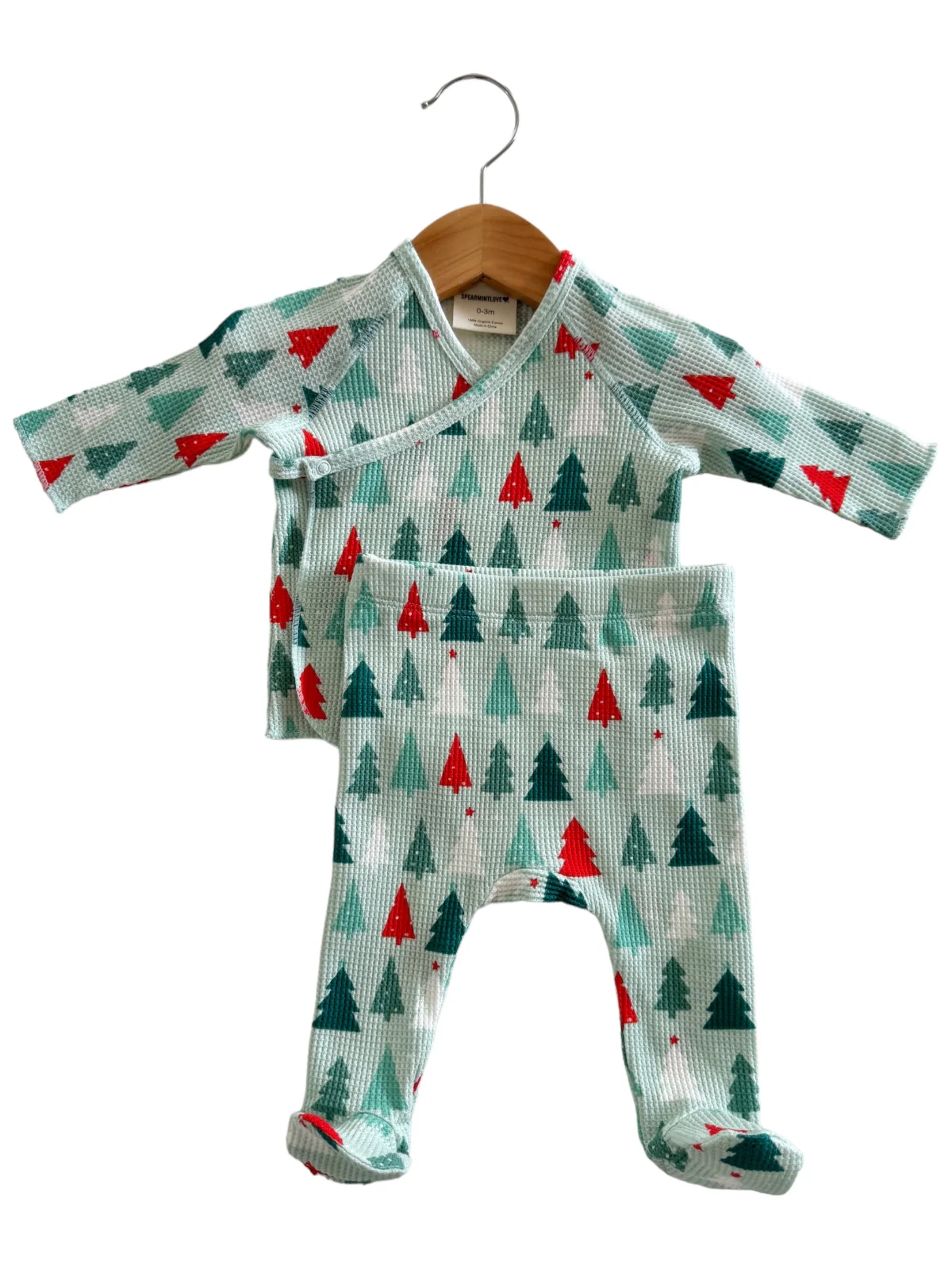 Organic Waffle Kimono & Pant Set, Festive Firs - Image 4