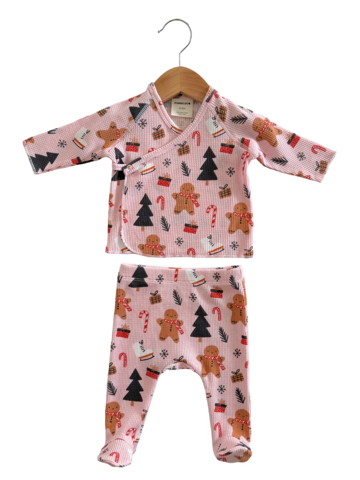 Organic Waffle Kimono & Pant Set, Gingerbread Wonderland Blush - Image 2