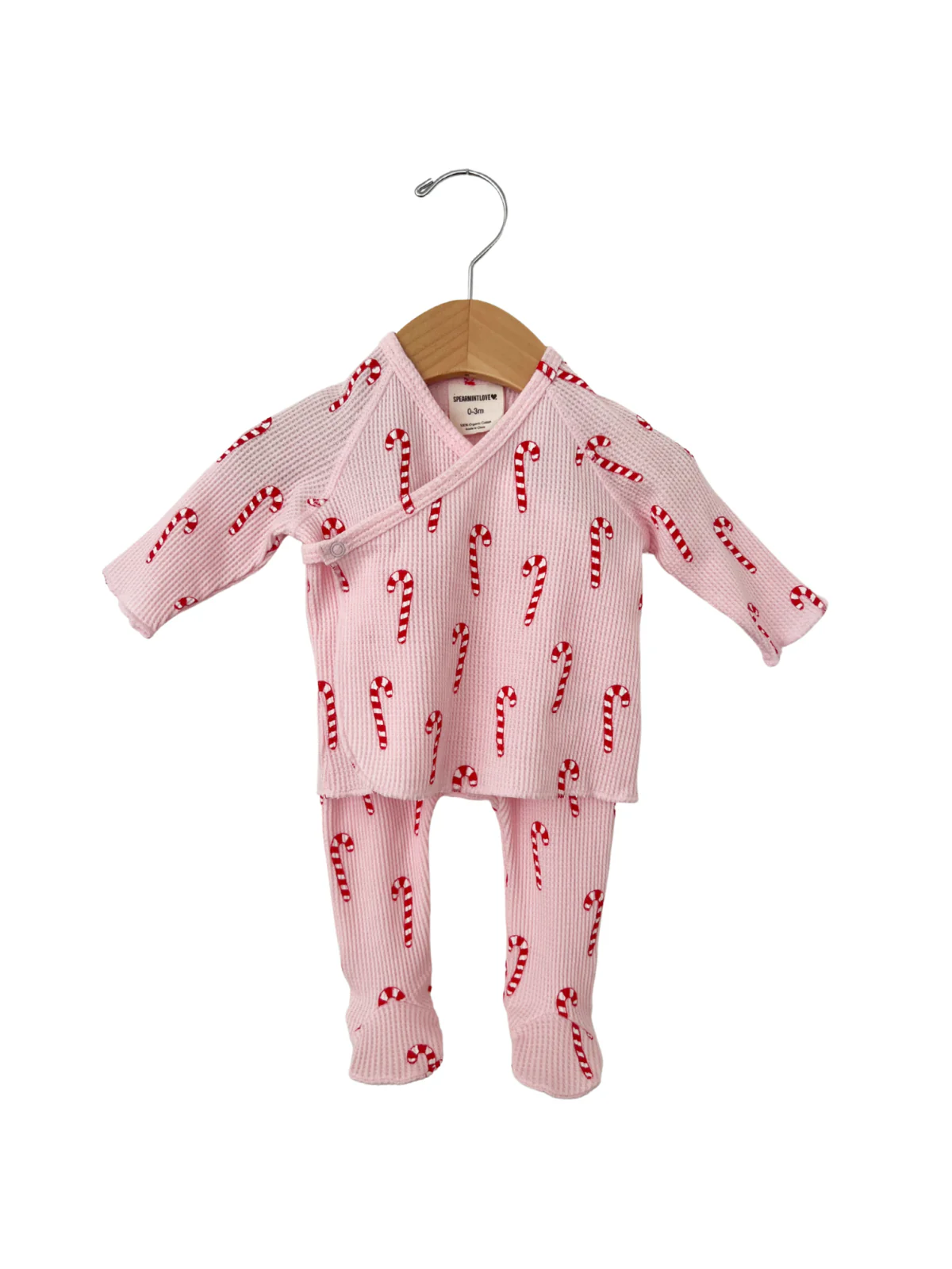 Organic Waffle Kimono & Pant Set, Pink Candy Cane - Image 2