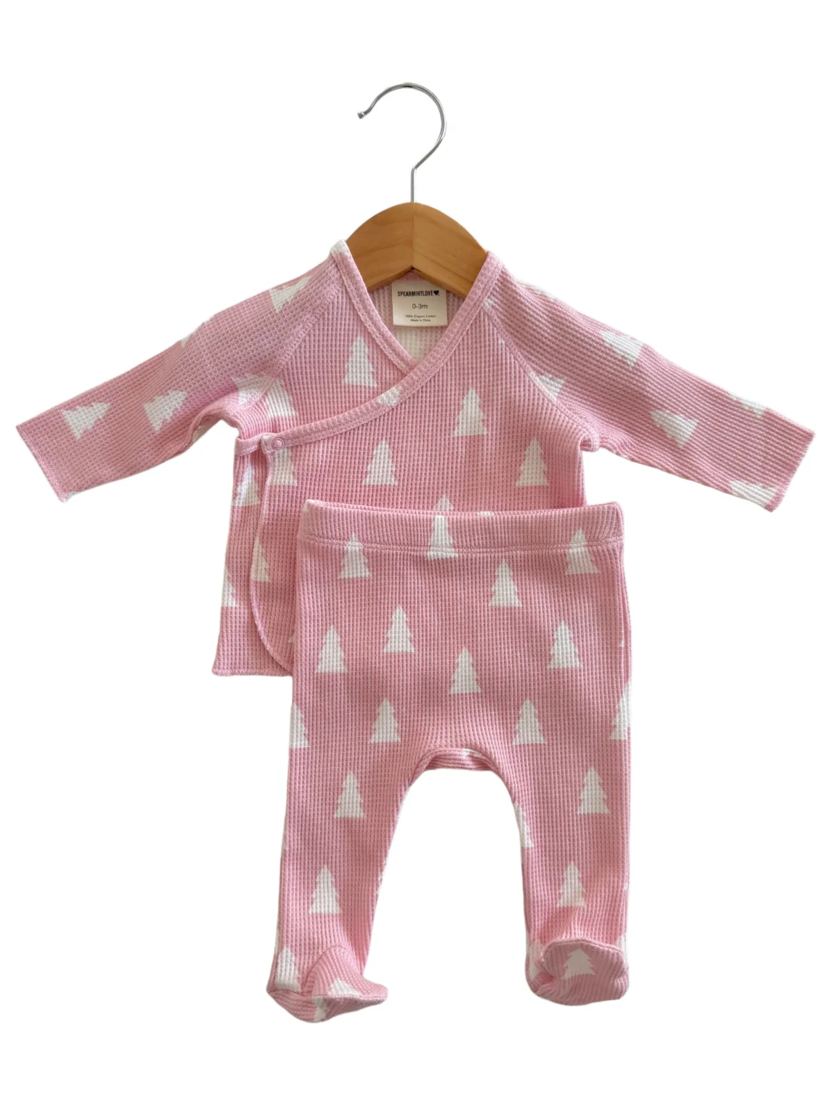 Organic Waffle Kimono & Pant Set, Pink Christmas Trees - Image 2