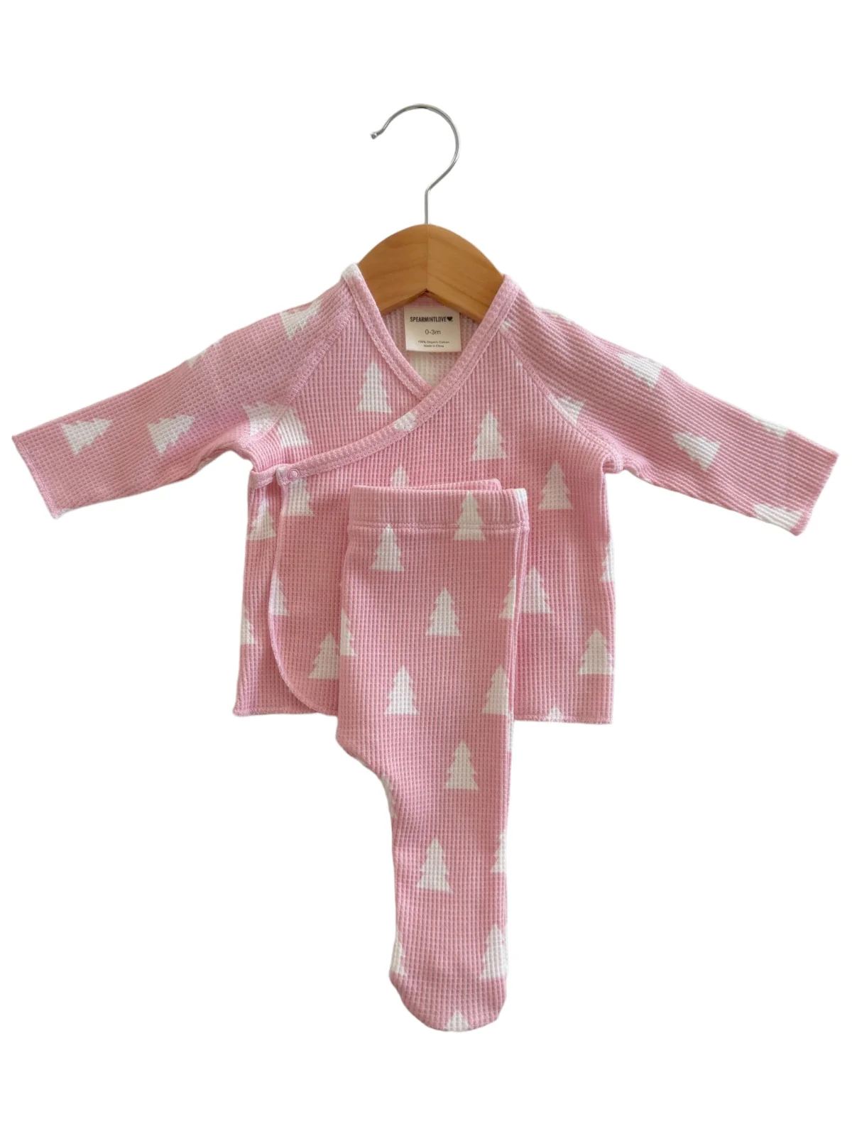 Organic Waffle Kimono & Pant Set, Pink Christmas Trees - Image 5