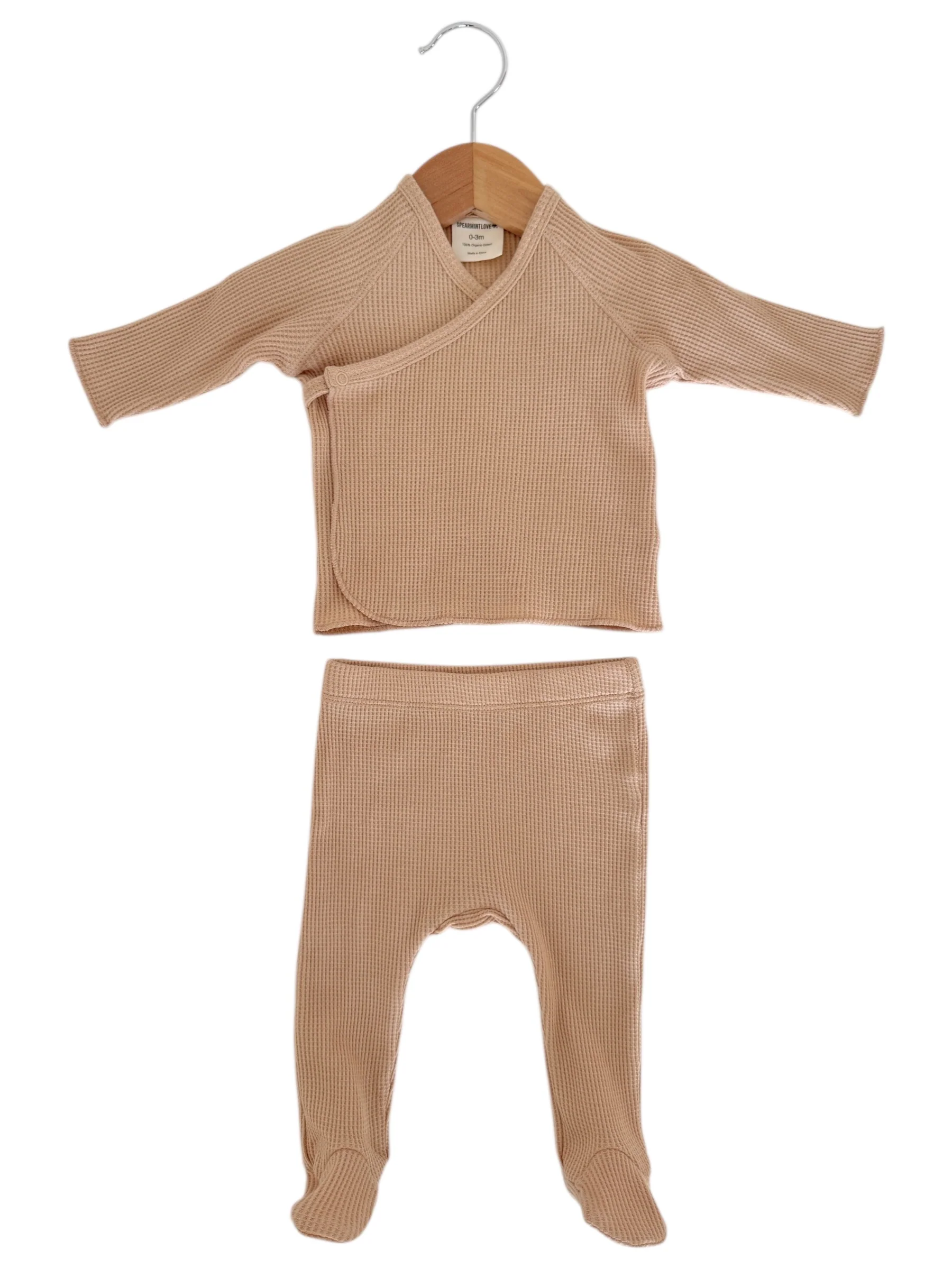 Organic Waffle Kimono & Pant Set, Tan - Image 2