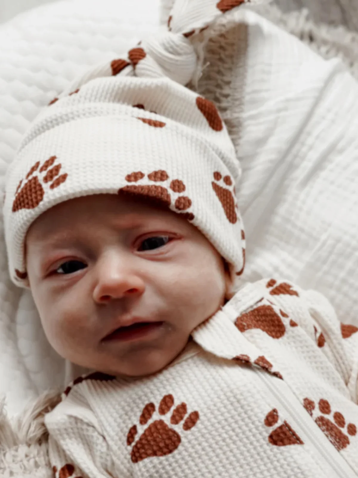 Organic Waffle Knot Beanie, Bear Paw - Image 3