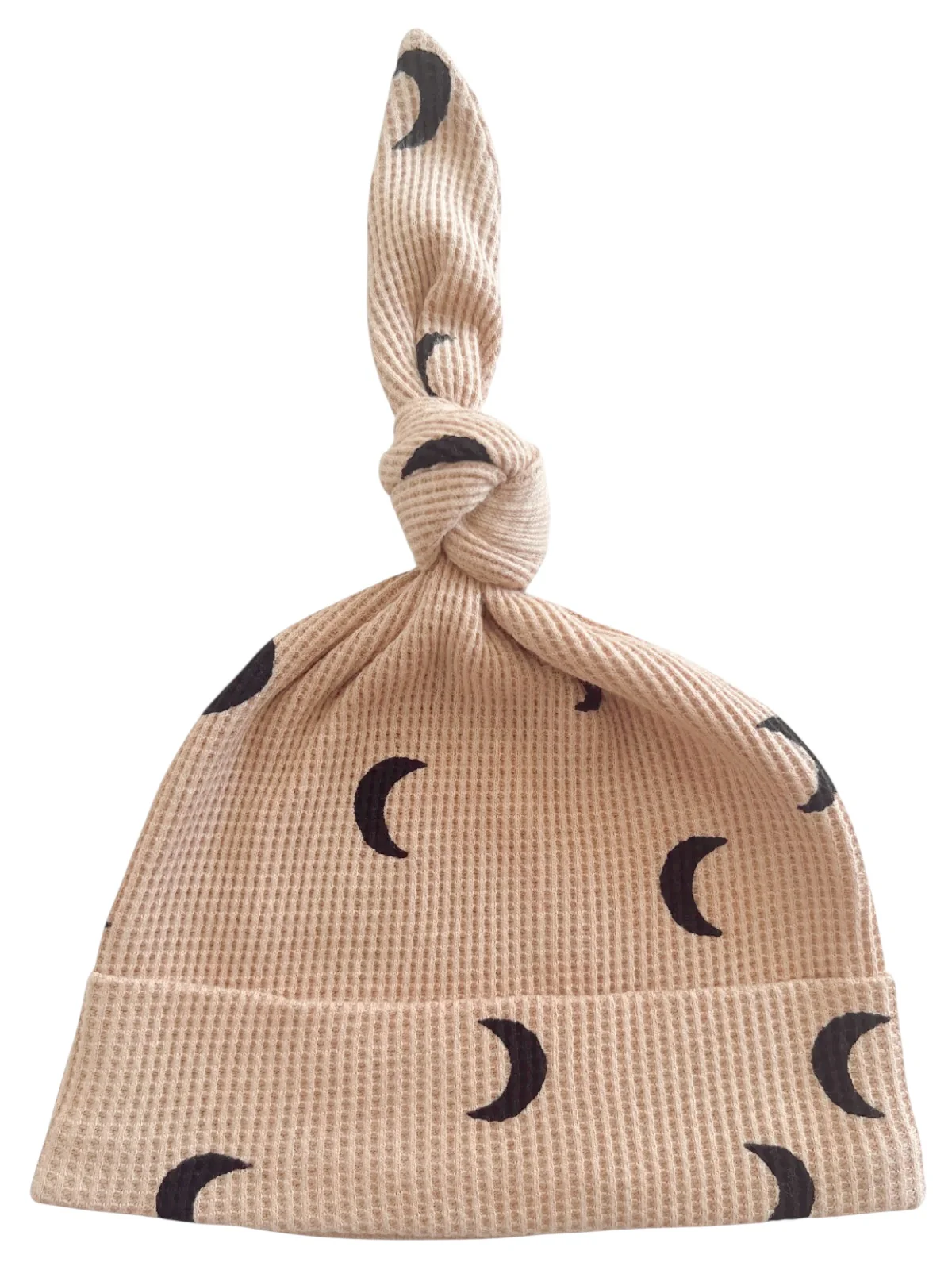 Organic Waffle Knot Beanie, Tan/Black Moon - Image 2