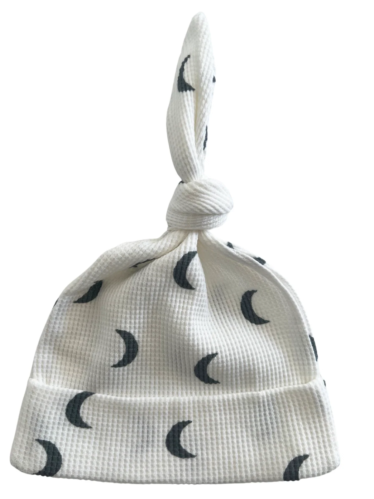 Organic Waffle Knot Beanie, White/Blue Moon