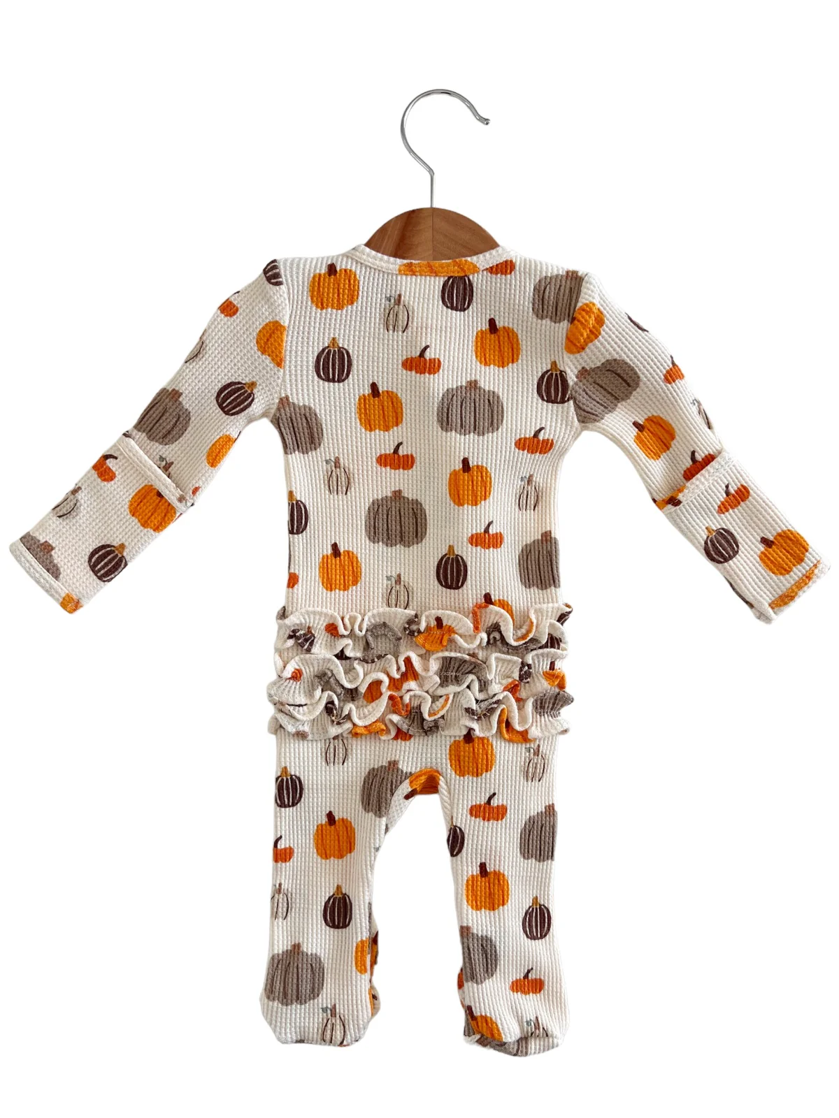 Organic Waffle Ruffle Zip Footie, Harvest Pumpkin - Image 3