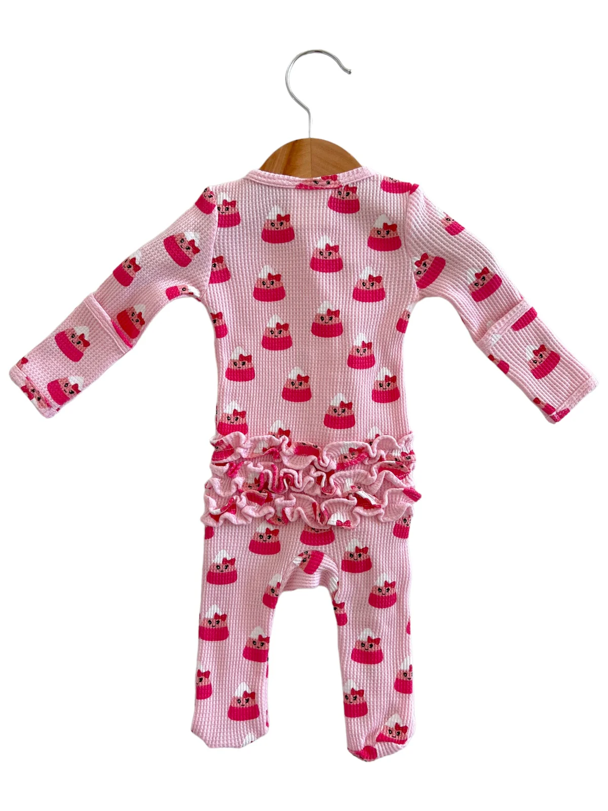 Organic Waffle Ruffle Zip Footie, Miss Candy Corn - Image 5