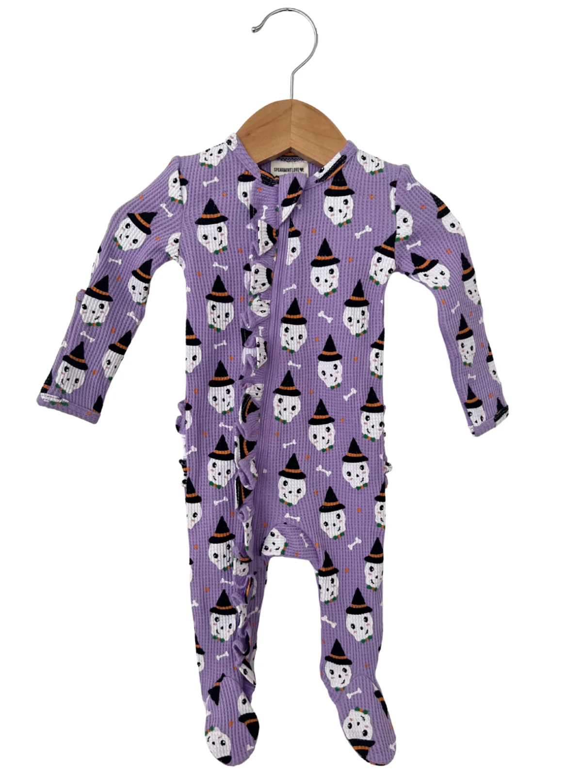 Organic Waffle Ruffle Zip Footie, Spooky Skeleton - Image 2
