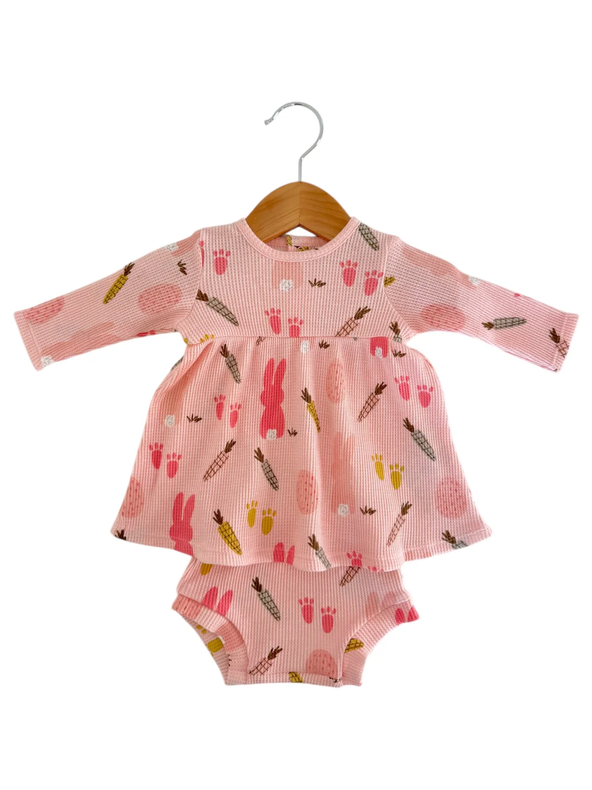 Organic Waffle Simple Dress & Bloomer, Cottontail Pink - Image 2