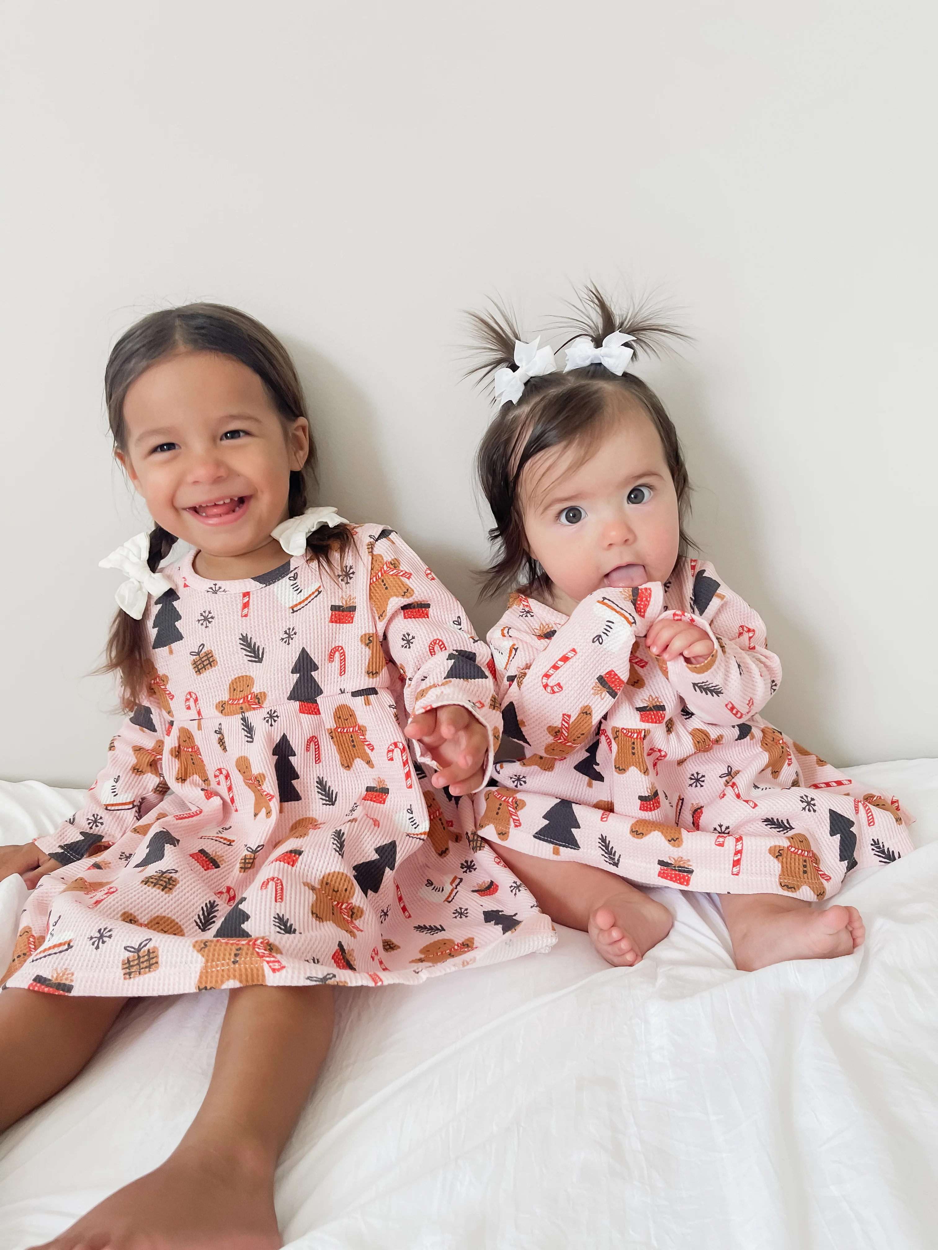 Organic Waffle Simple Dress & Bloomer, Gingerbread Wonderland Blush - Image 6