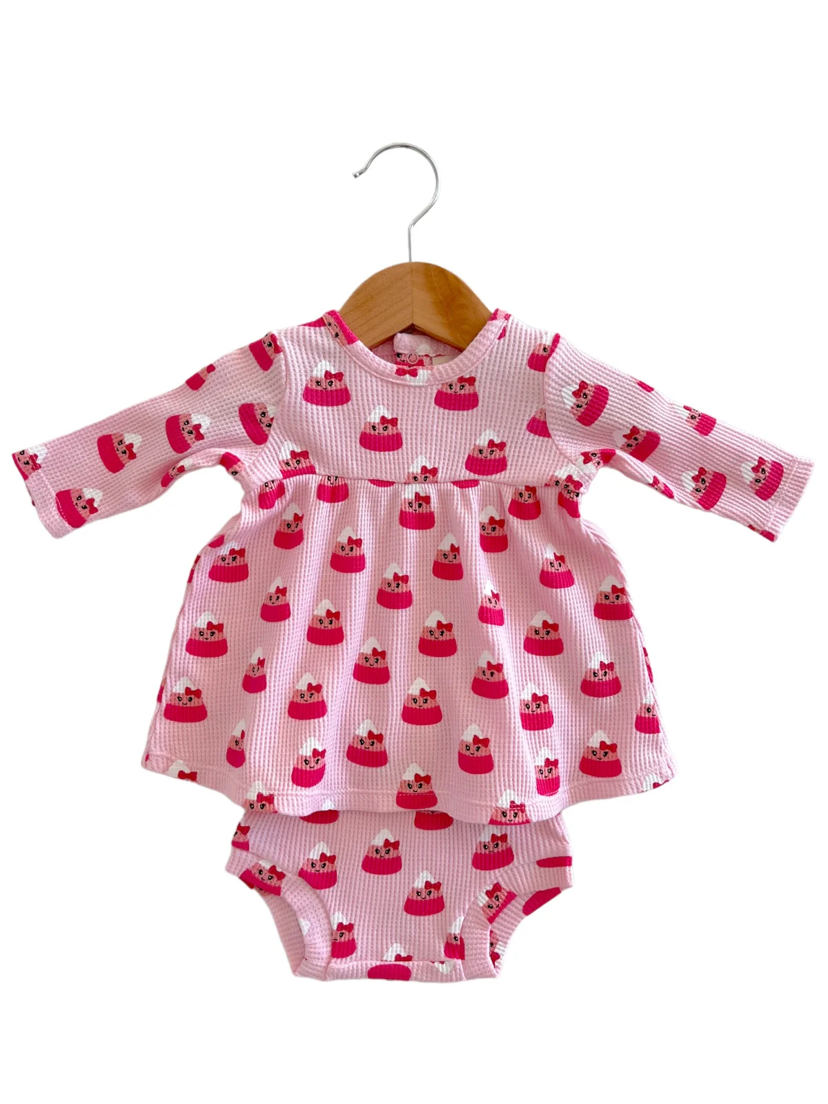 Organic Waffle Simple Dress & Bloomer, Miss Candy Corn - Image 3