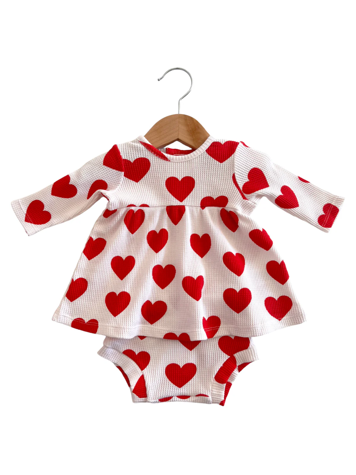 Organic Waffle Simple Dress & Bloomer, Red Heart - Image 4