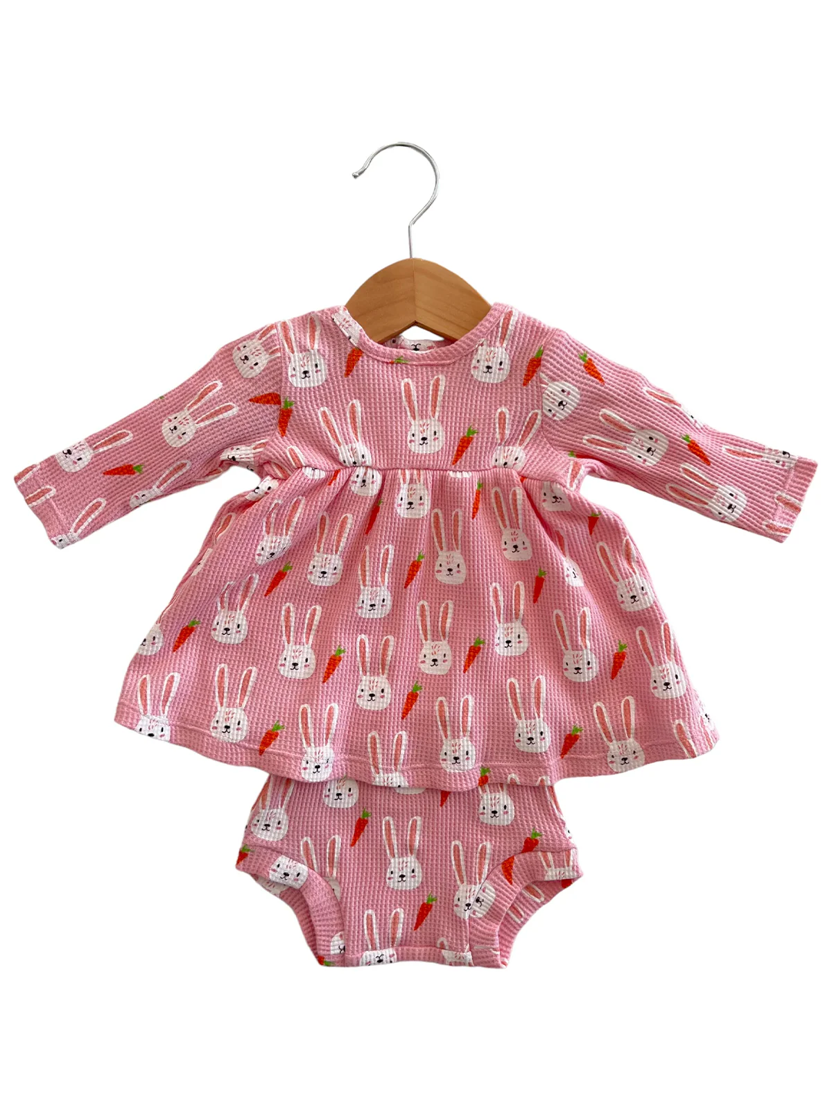 Organic Waffle Simple Dress & Bloomer, Sister Bunny - Image 4