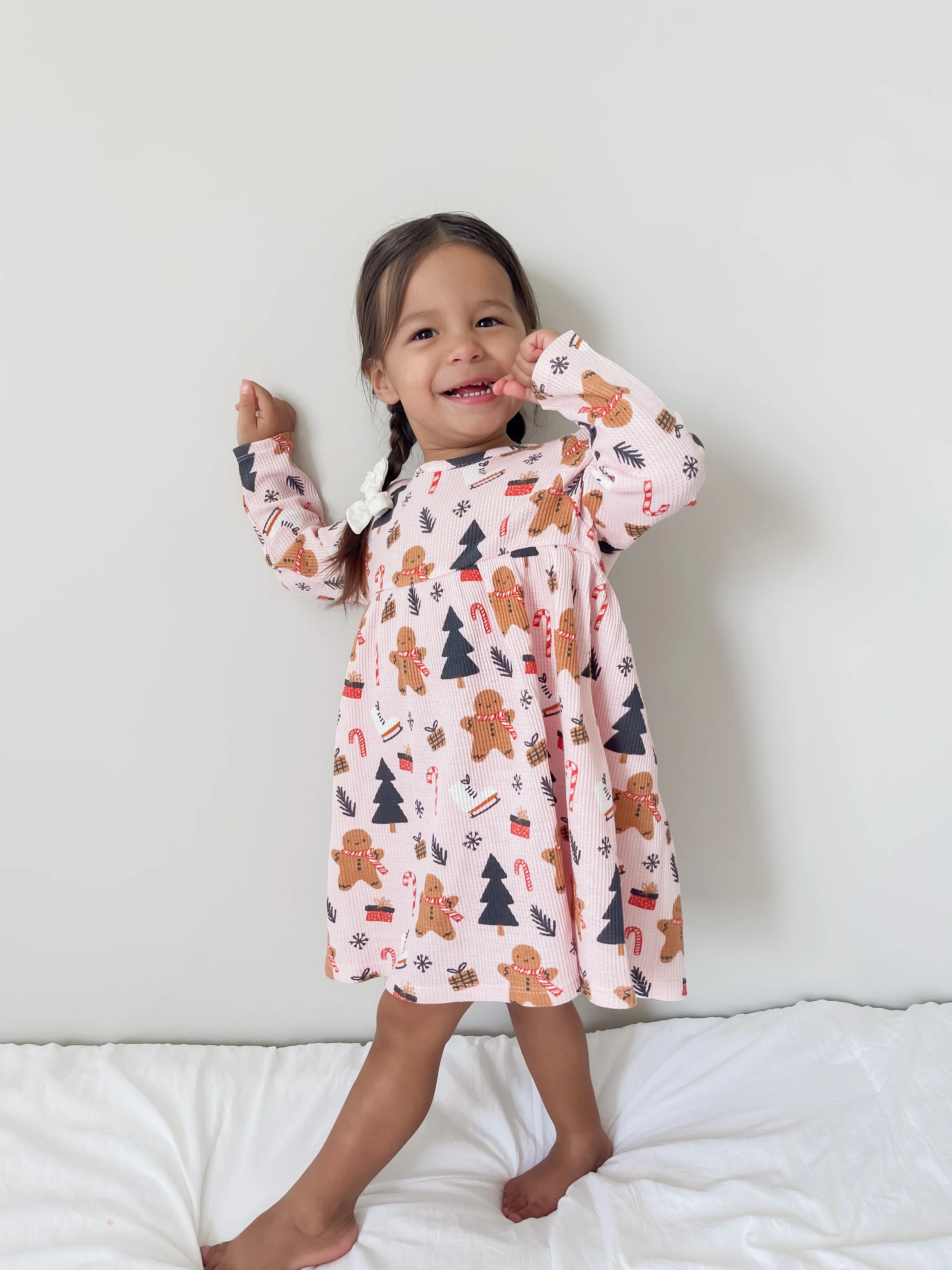 Organic Waffle Simple Dress, Gingerbread Wonderland Blush