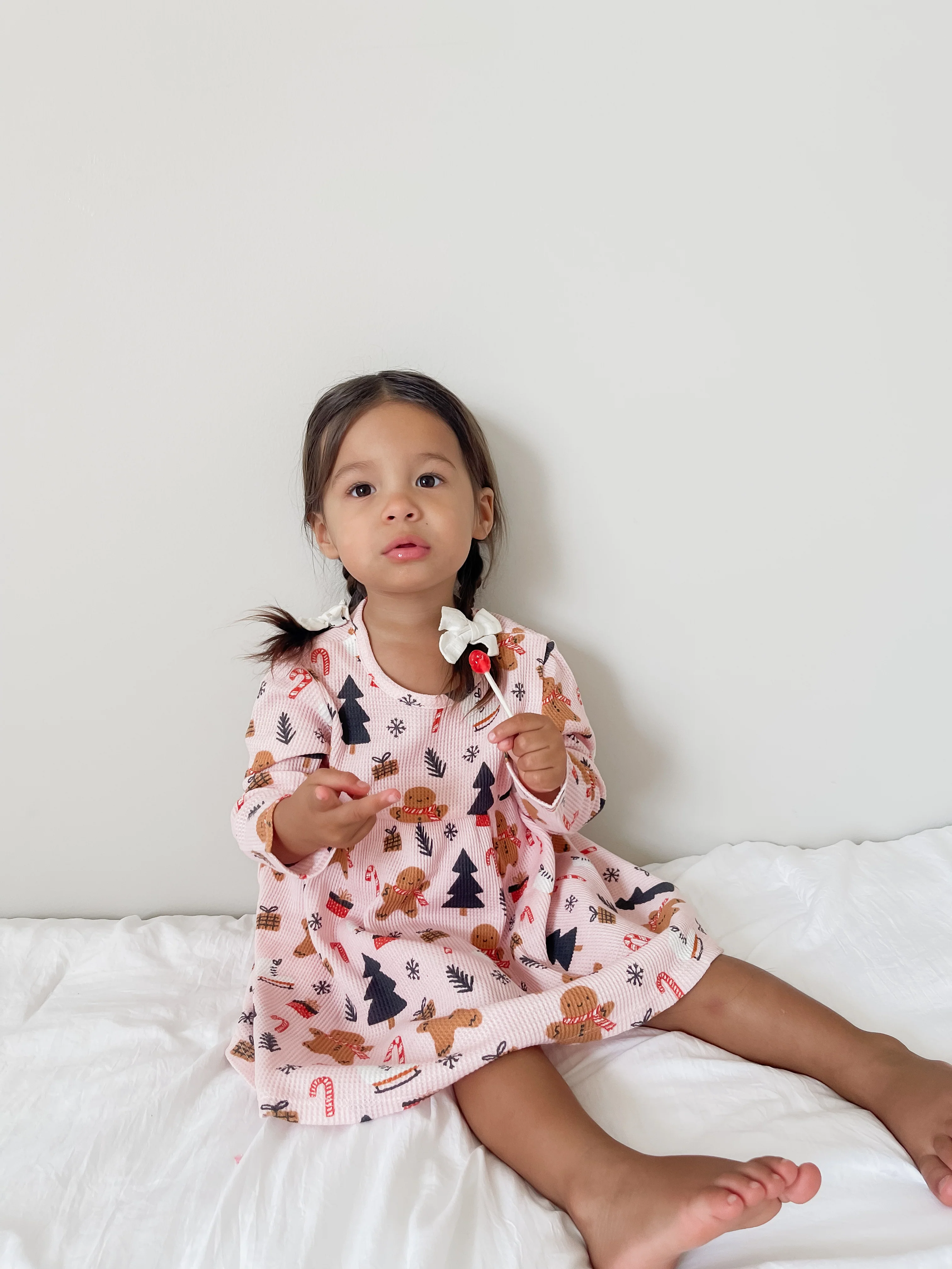 Organic Waffle Simple Dress, Gingerbread Wonderland Blush - Image 3