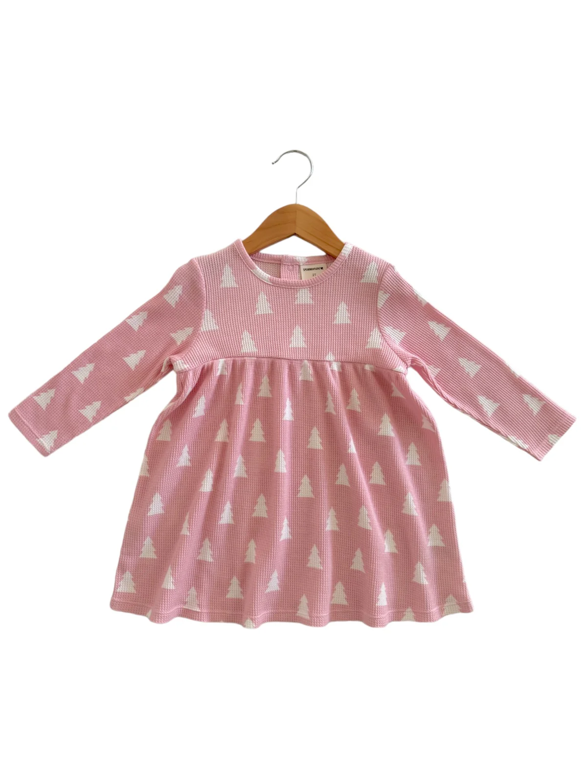 Organic Waffle Simple Dress, Pink Christmas Trees