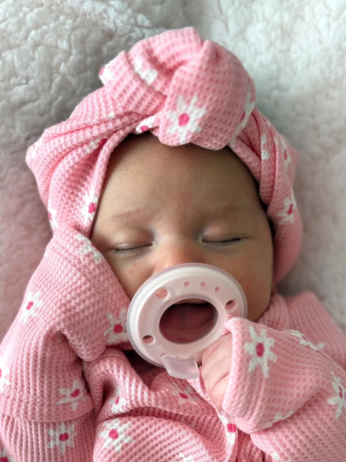 Organic Waffle Turban Headband, Pink Flower