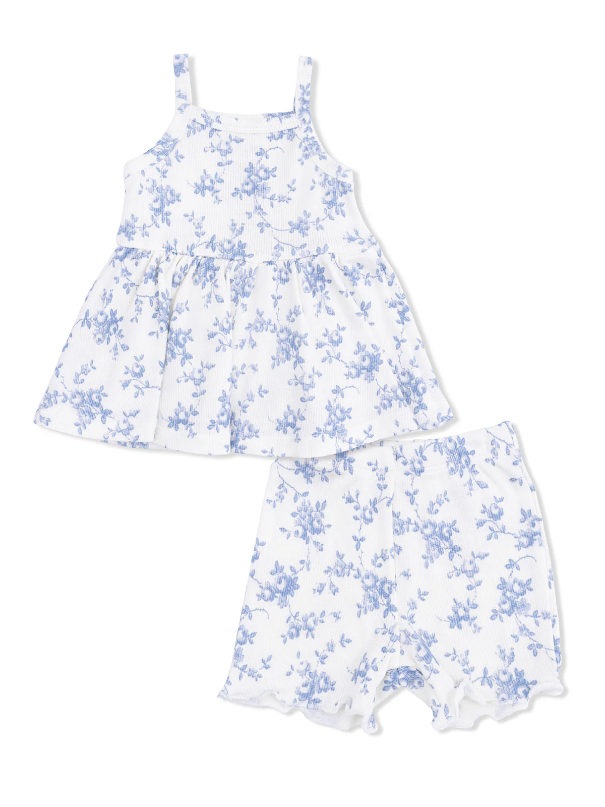 Peplum Tank & Bike Short, Baby Blue Vines Floral