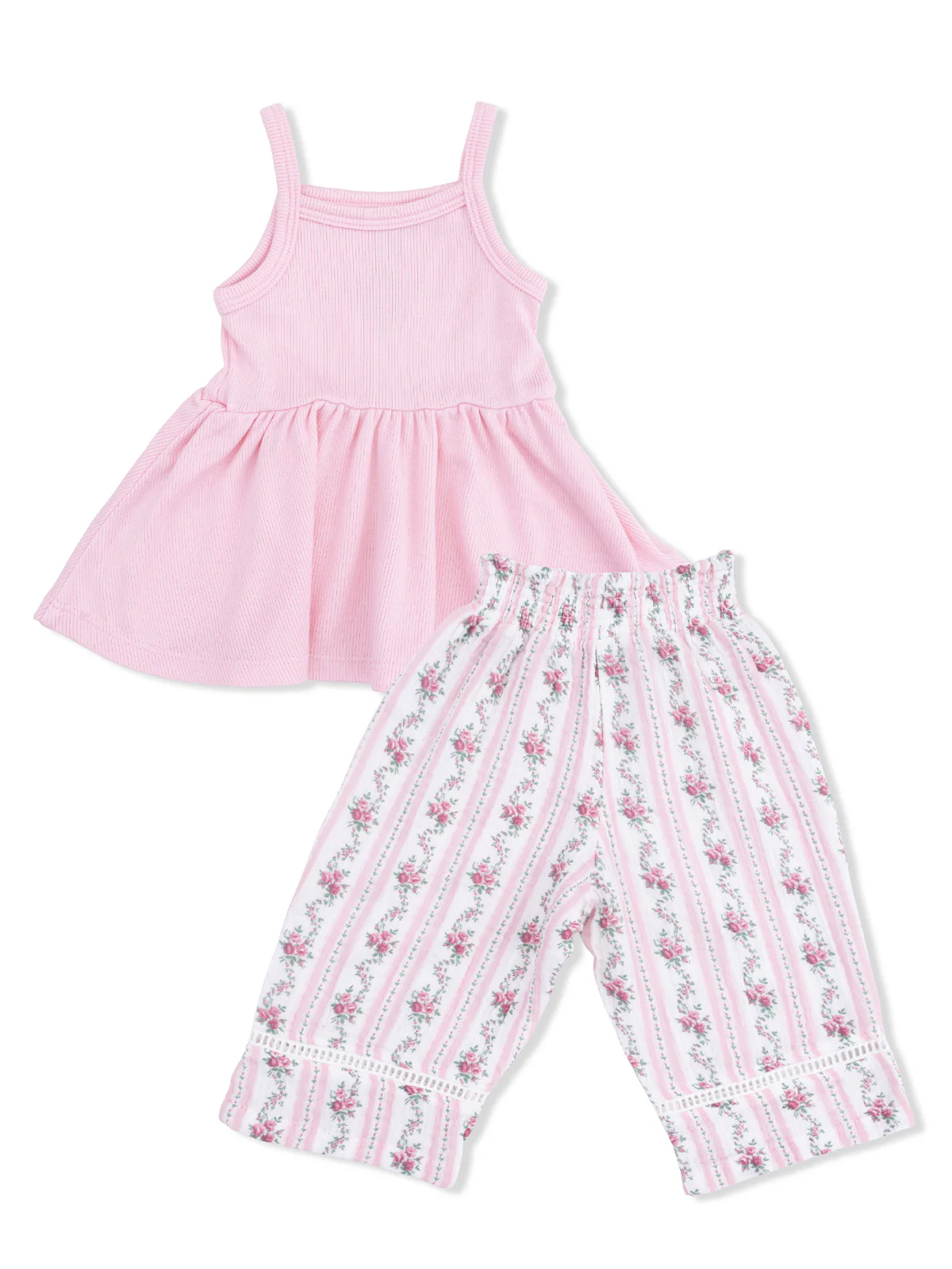 Peplum Tank & Smocked Waist Pant, Winding Roses Stripe