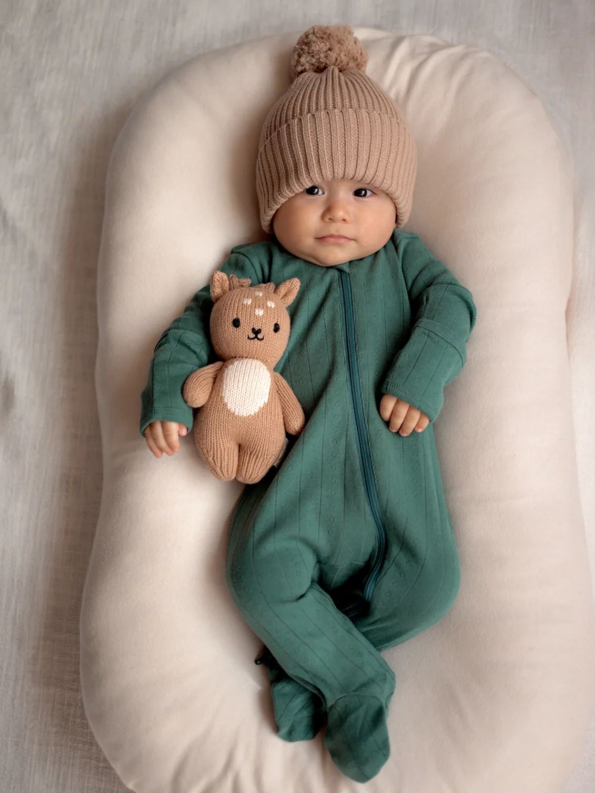 Pine / Organic Pointelle 2-Way Zip Footie