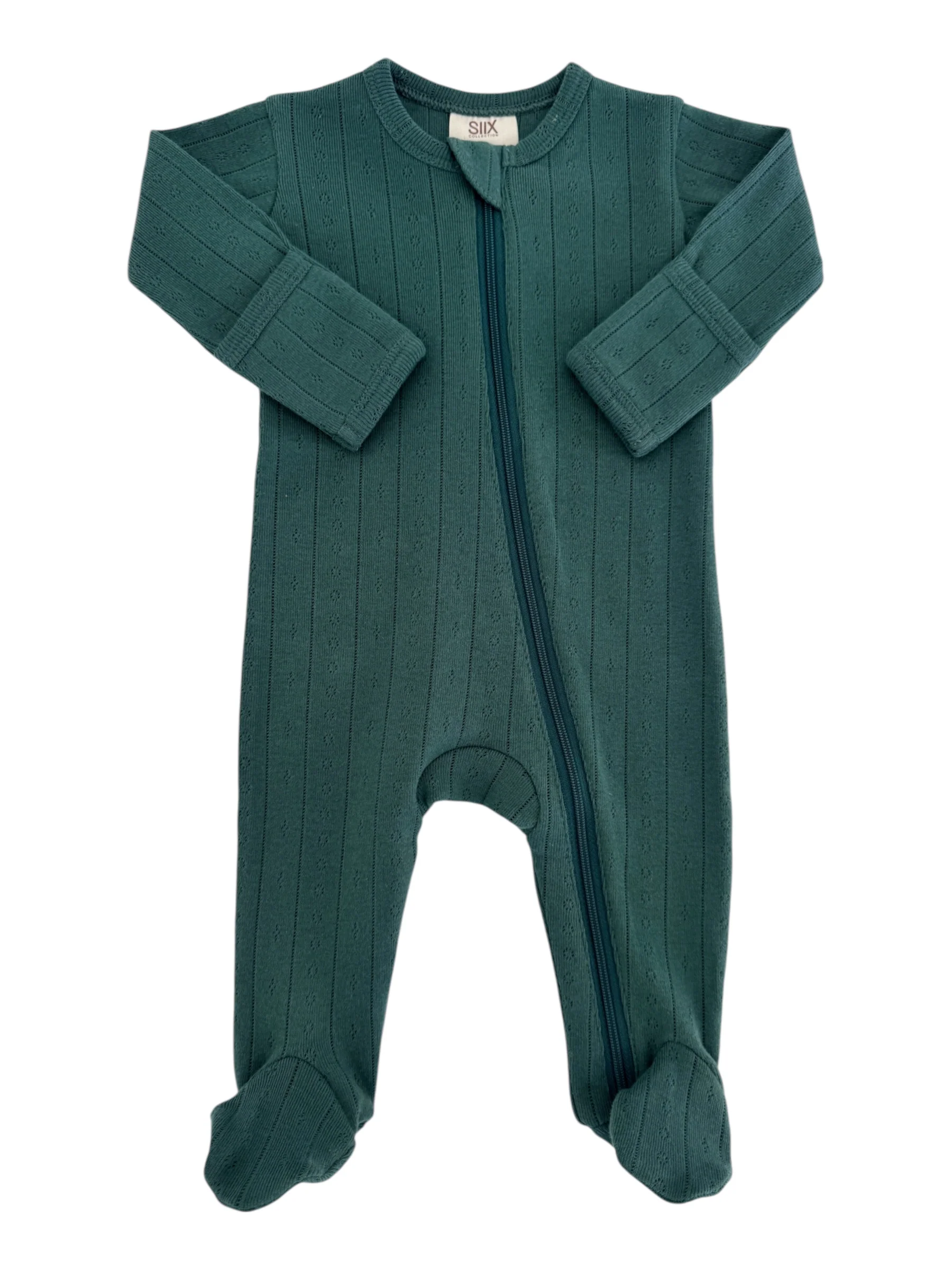 Pine / Organic Pointelle 2-Way Zip Footie - Image 2