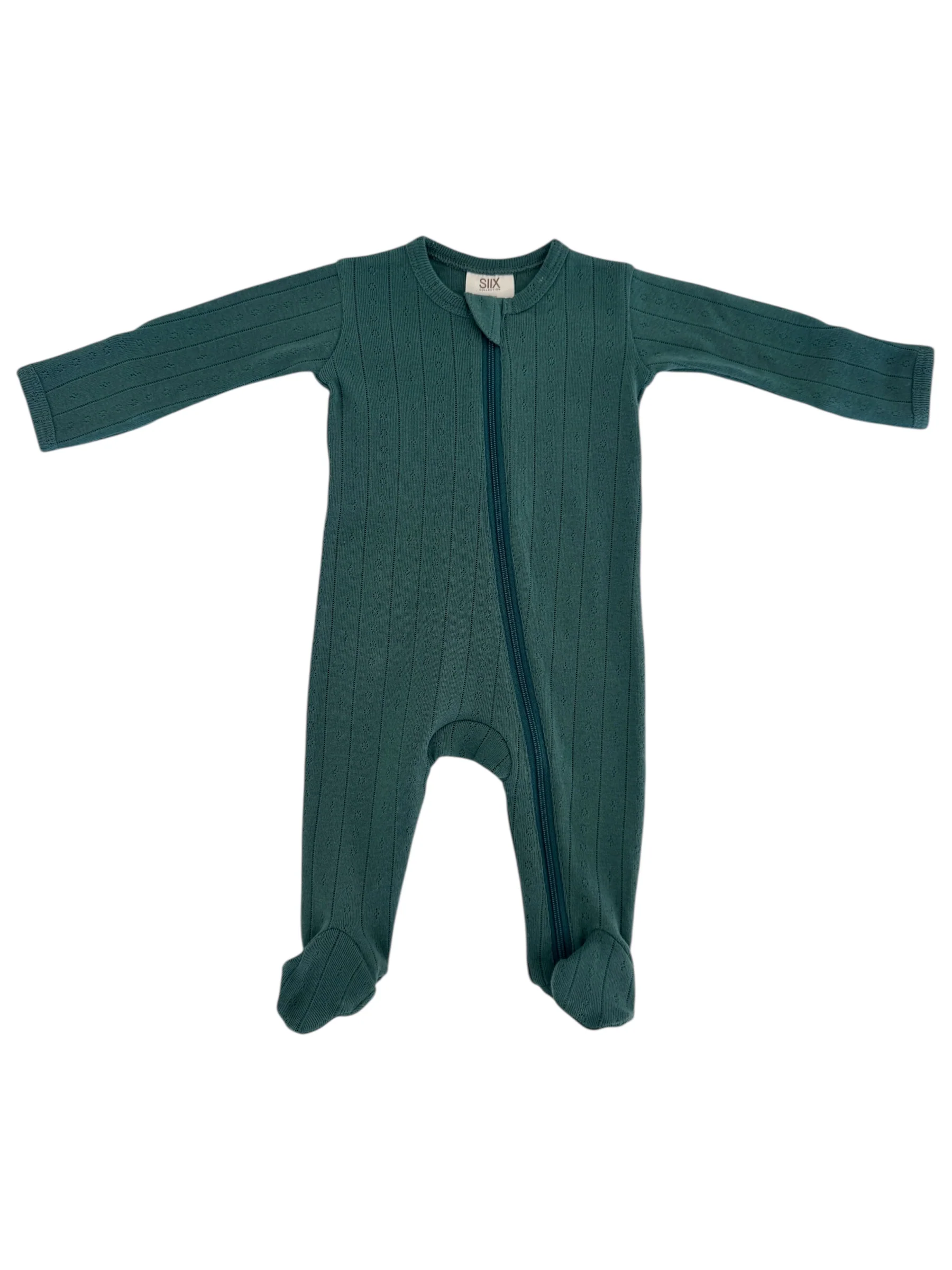 Pine / Organic Pointelle 2-Way Zip Footie - Image 3
