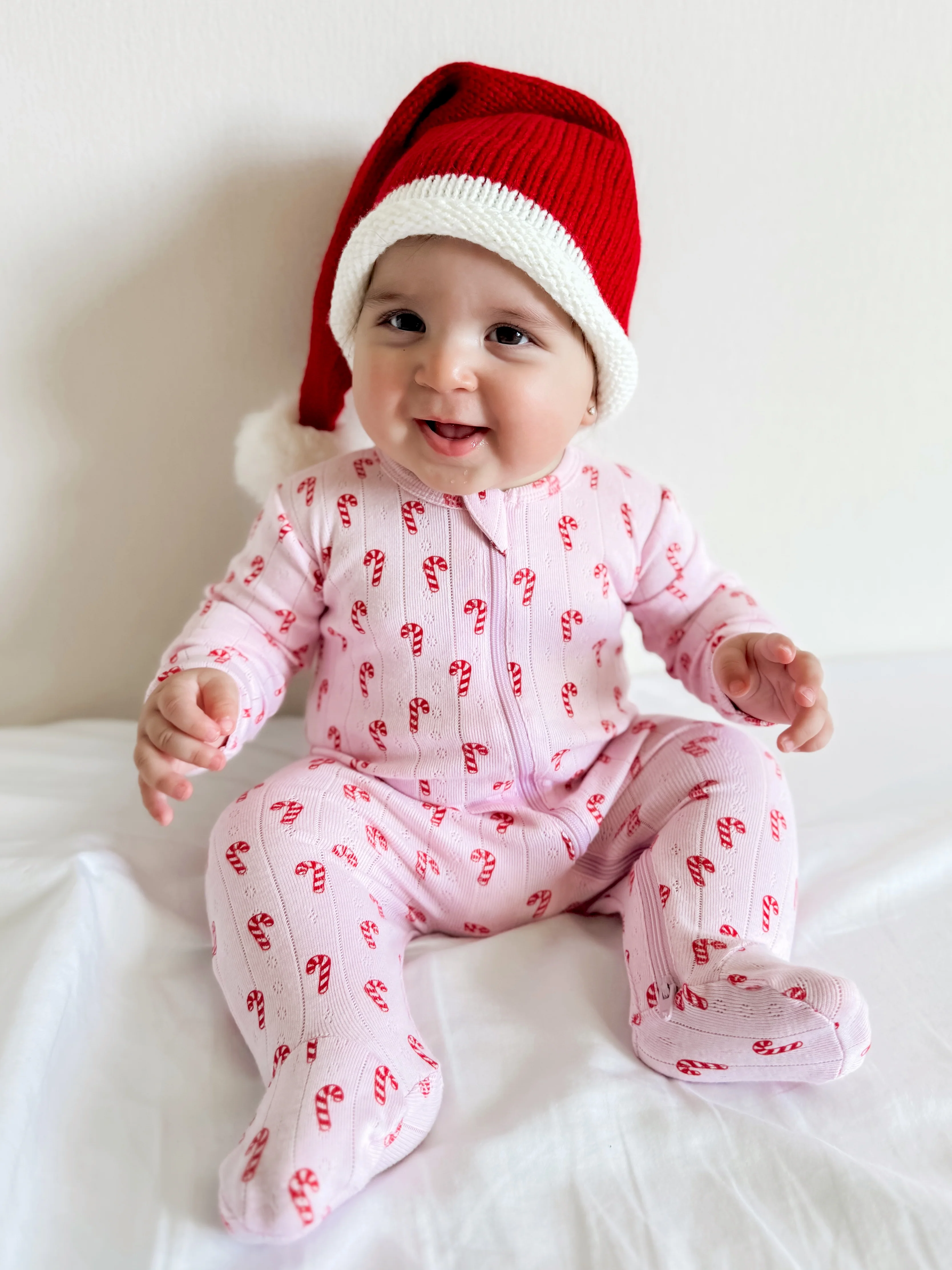Pink Candy Cane / Organic Pointelle 2-Way Zip Footie - Image 8