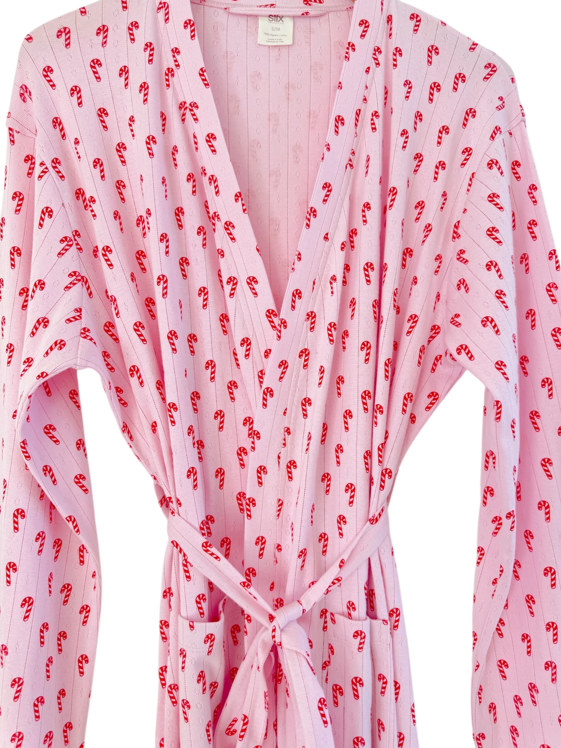 Pink Candy Cane / Organic Pointelle Women's Robe - Image 3