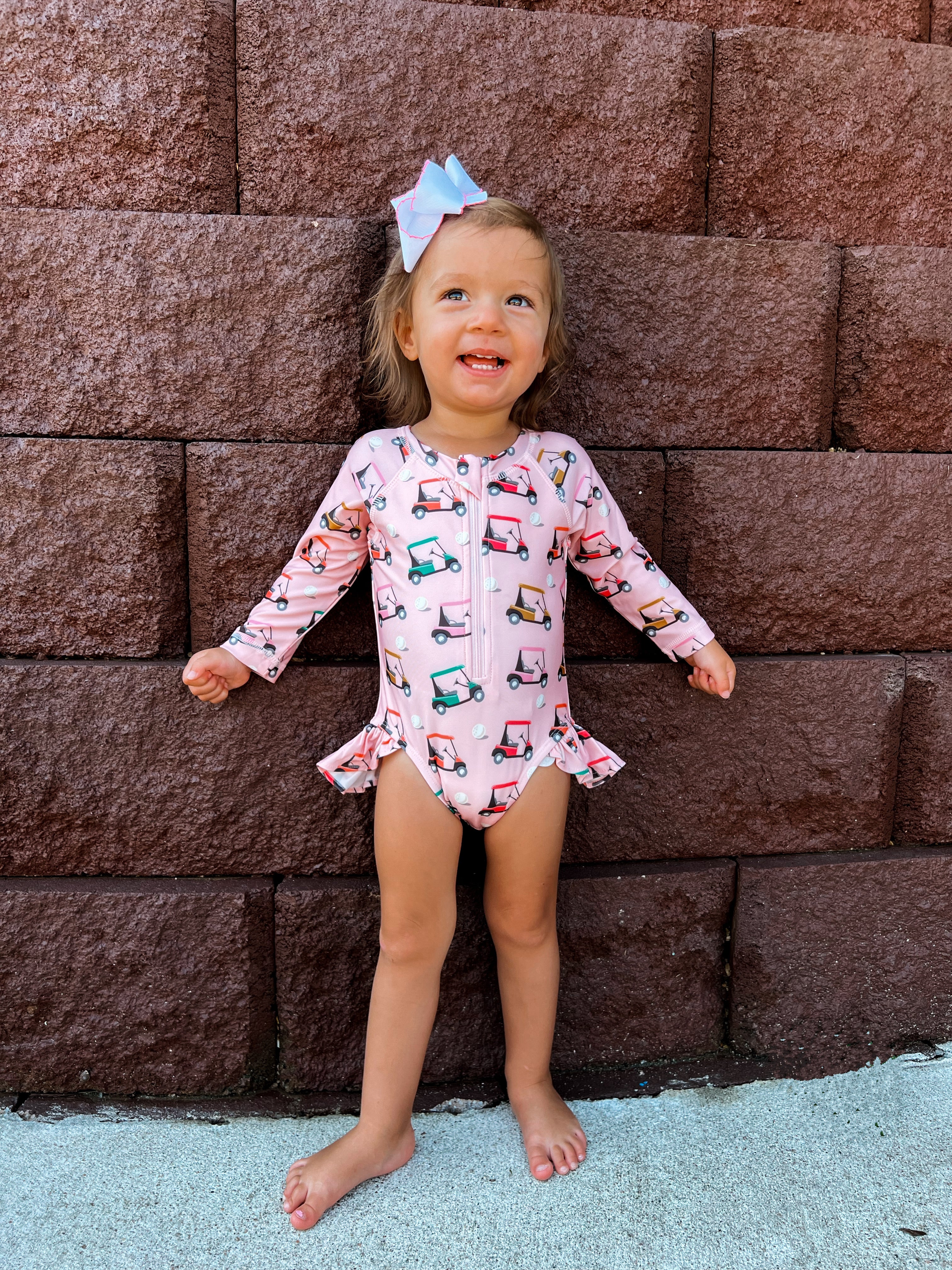 Pink Golf Cart / Skipper Rashguard Swimsuit / UPF 50+