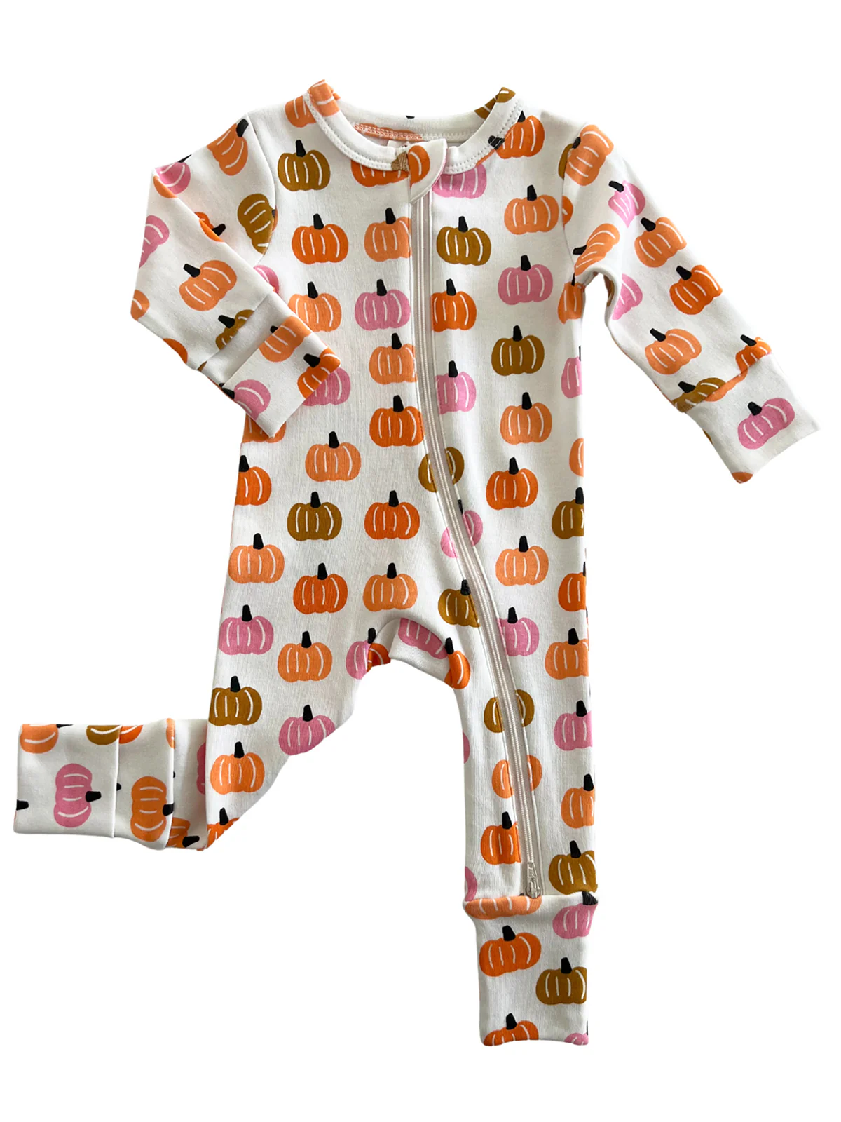 Pink Pumpkin Patch / Organic 2-Way Zip Romper - Image 2