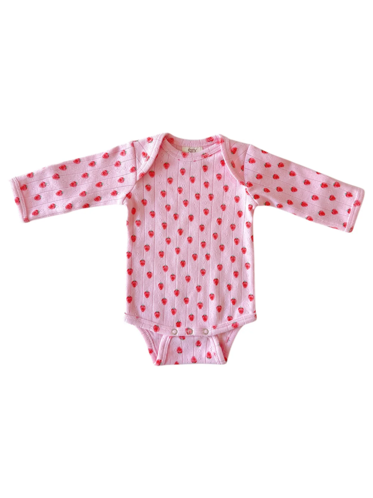Pink Strawberry / Organic Pointelle Long Sleeve Bodysuit - Image 2
