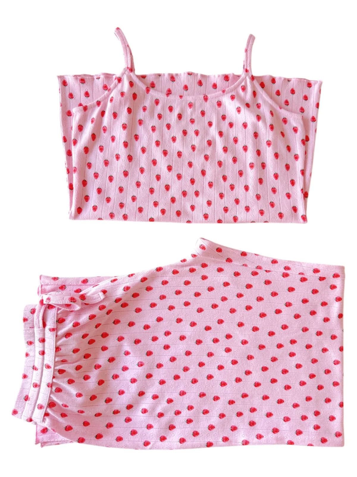 Pink Strawberry / Organic Pointelle Women's Cami Lounge Set - Image 2