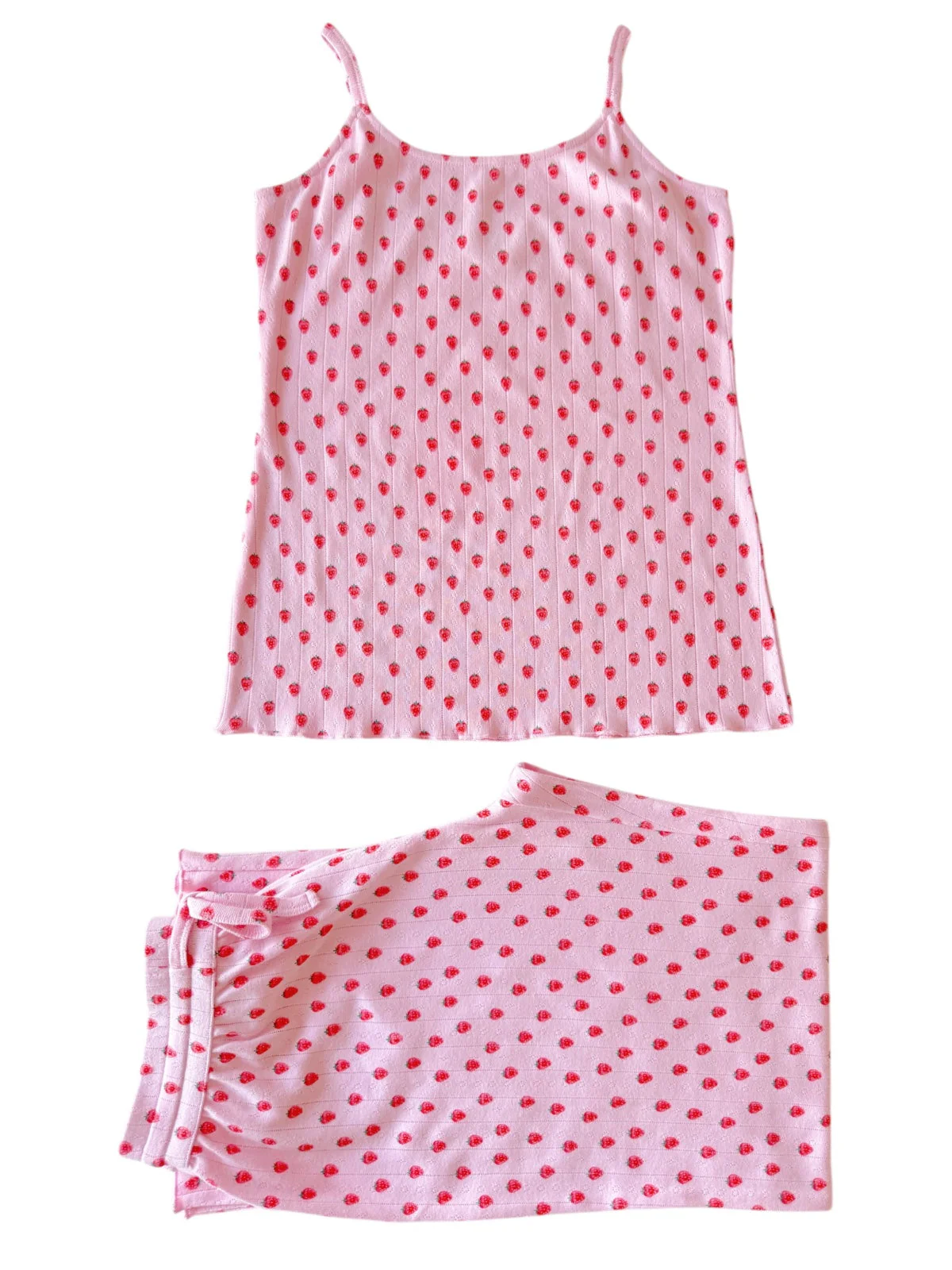 Pink Strawberry / Organic Pointelle Women's Cami Lounge Set - Image 3