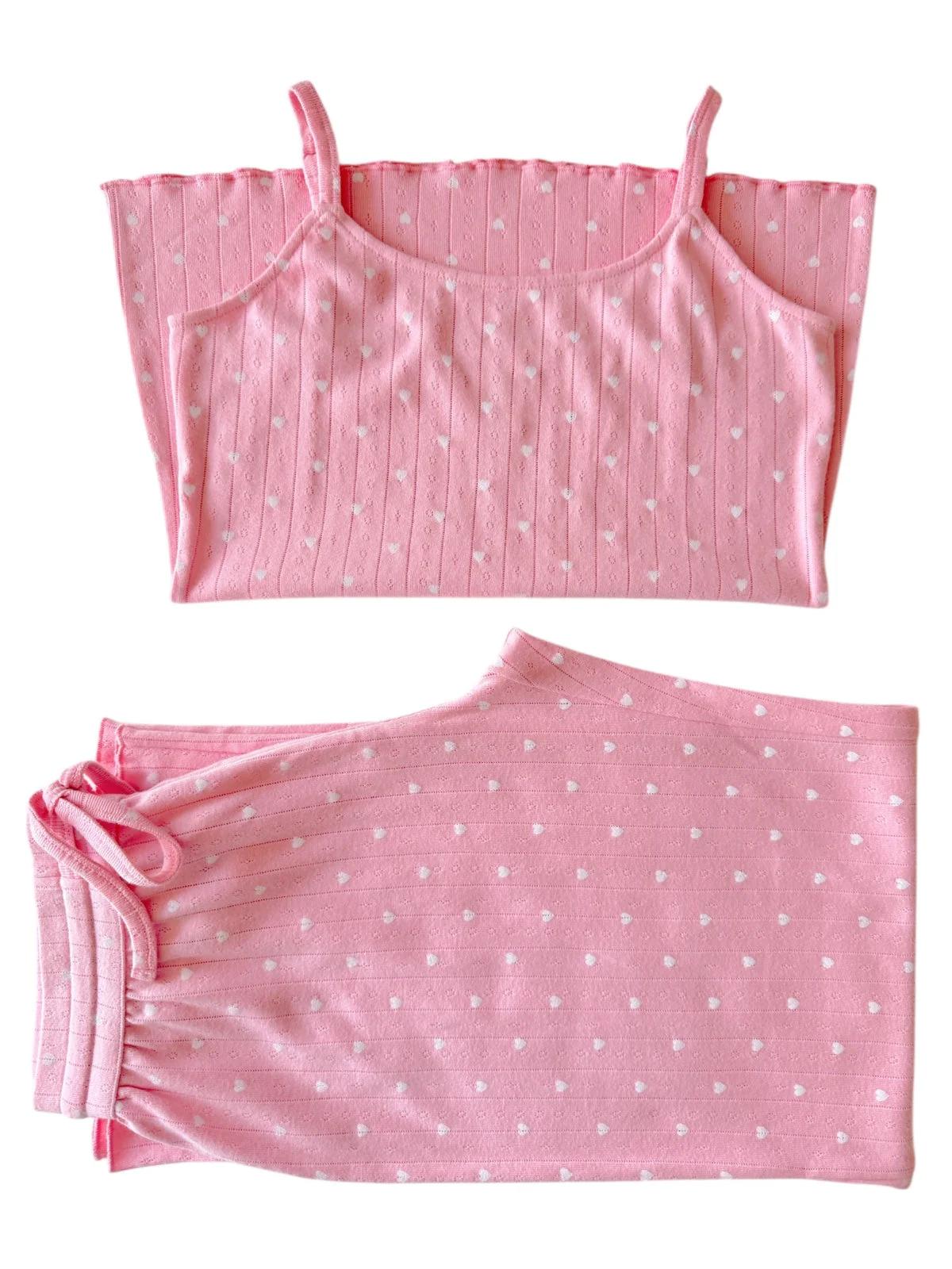 Pink with White Heart / Organic Pointelle Women's Cami Lounge Set - Image 2