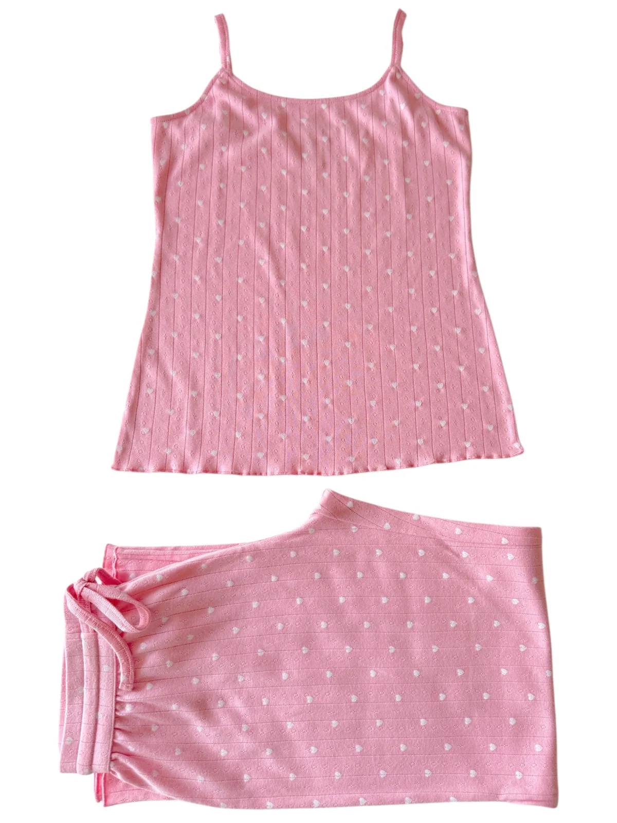 Pink with White Heart / Organic Pointelle Women's Cami Lounge Set - Image 3