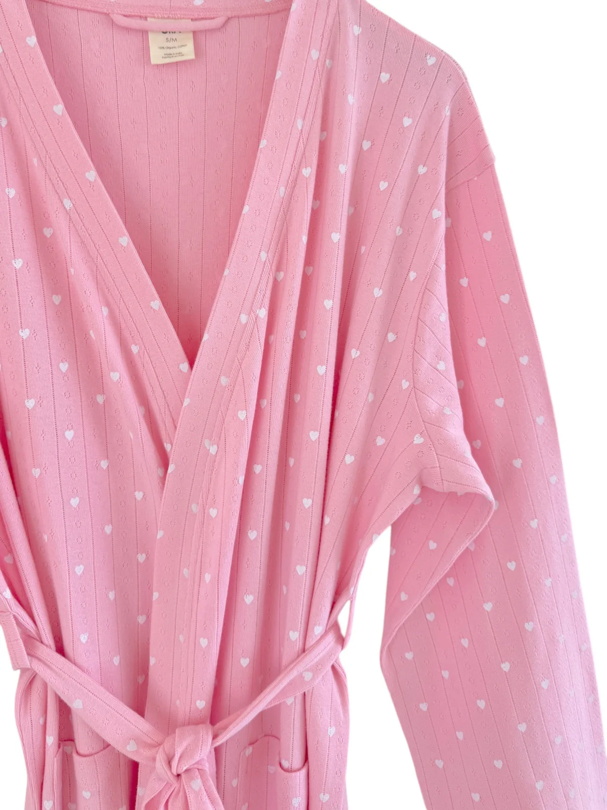 Pink with White Heart / Organic Pointelle Women's Robe - Image 2