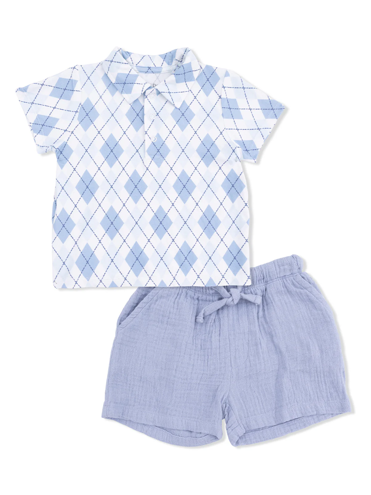 Polo Shirt & Casual Short Set, Blue Argyle