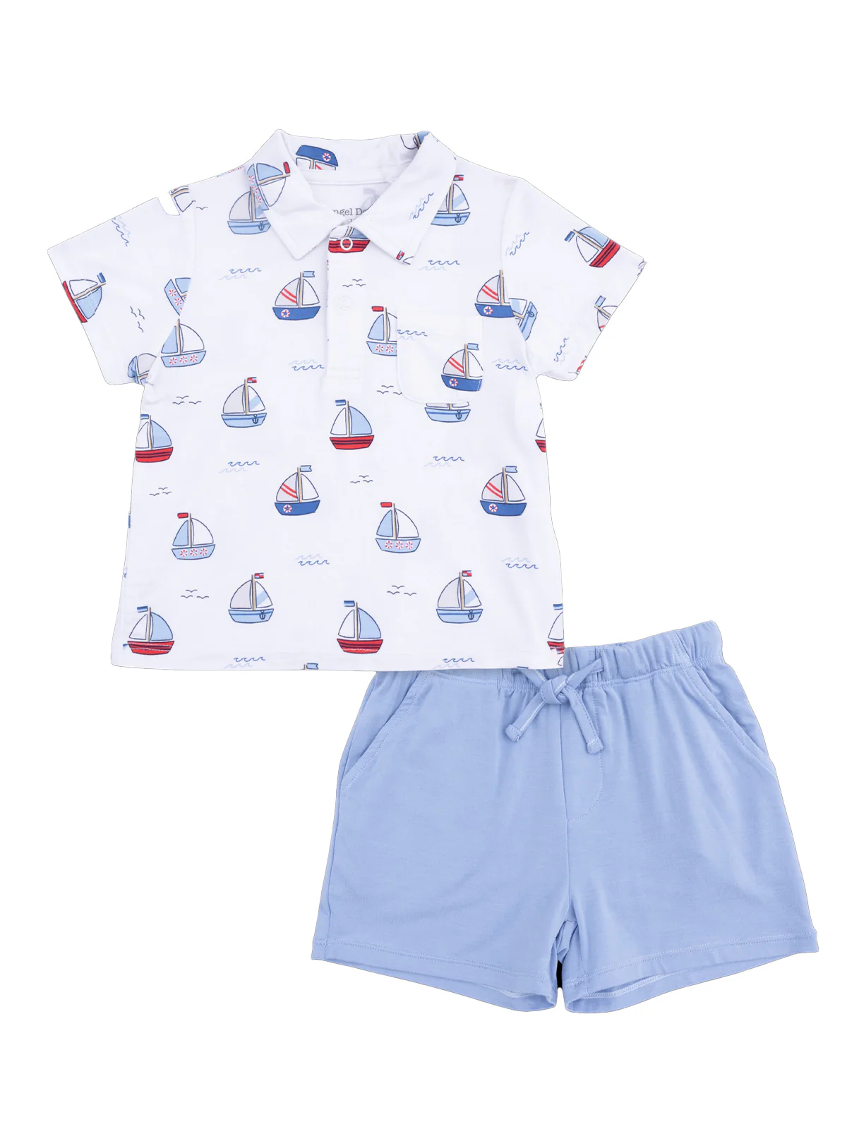 Polo Shirt & Casual Short Set, Bubbly Sailboats Blue