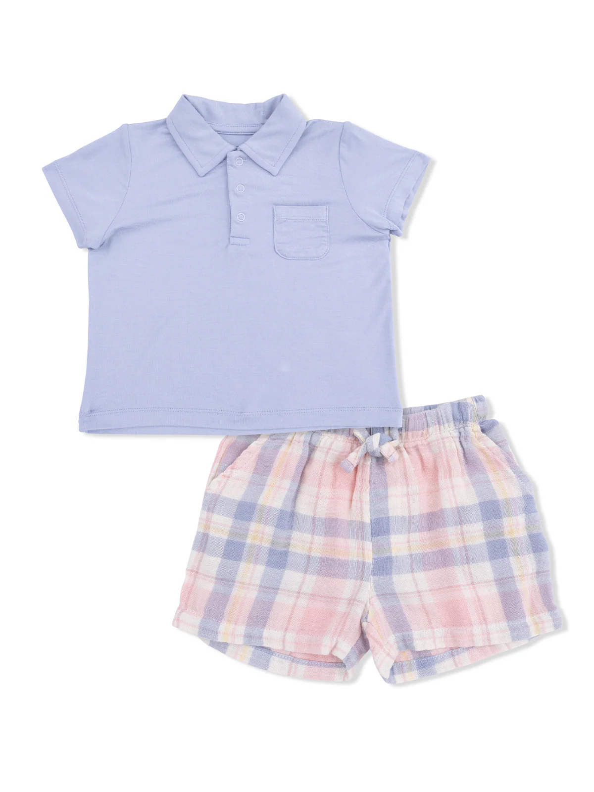 Polo Shirt & Casual Short Set, Dusty Plaid - Image 2