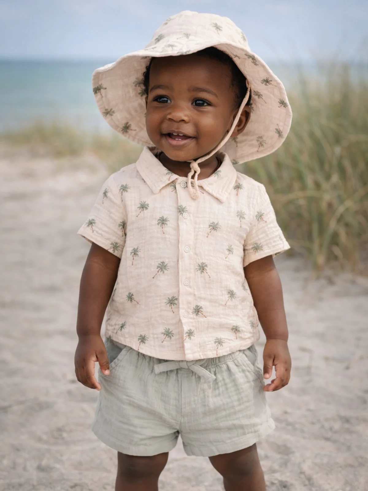Polo Shirt & Casual Short Set, Palm Trees