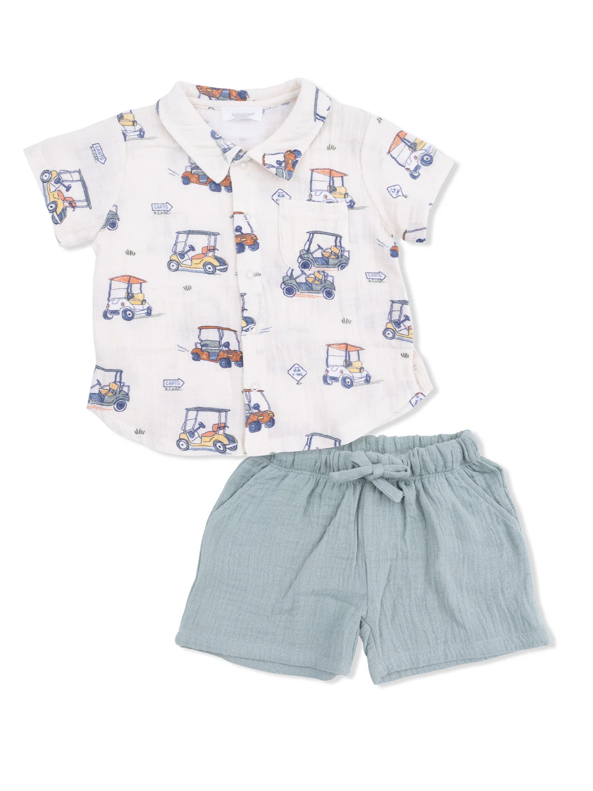 Polo Shirt & Casual Short Set, Zooming Golf Carts