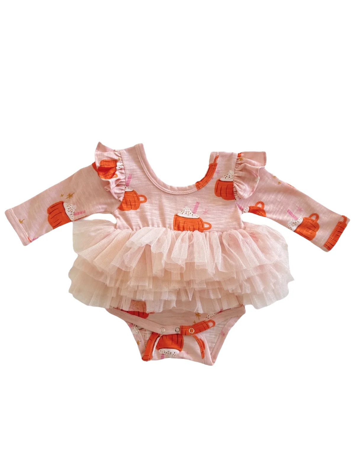 Pumpkin Mug Pink / Organic Long Sleeve Tutu Bodysuit - Image 2