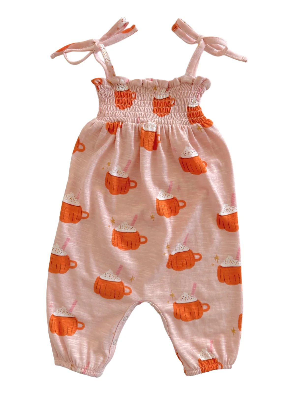 Pumpkin Mug Pink / Organic Smocked Jumpsuit - Image 2