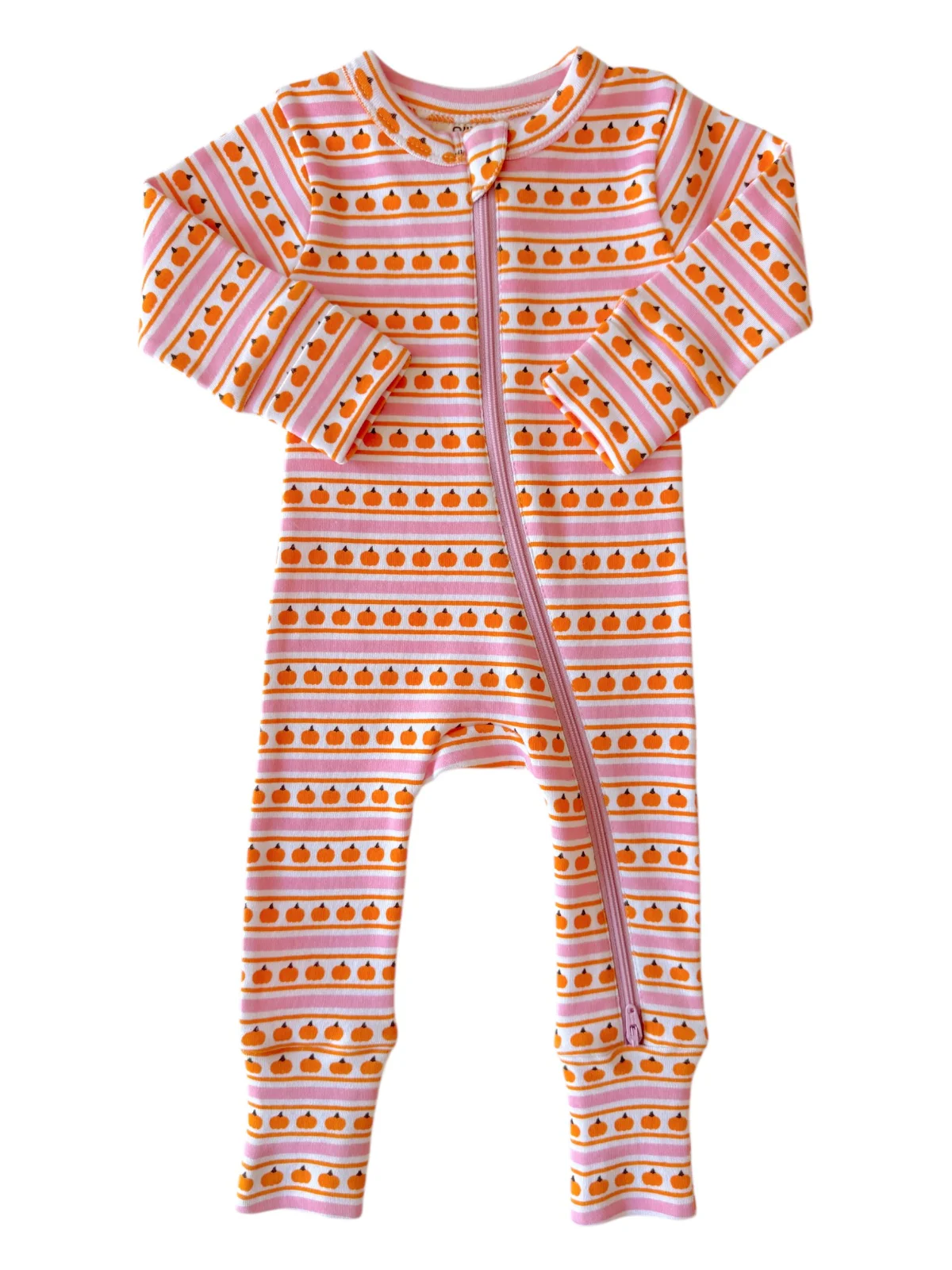Pumpkin Stripe Pink / Organic 2-Way Zip Romper - Image 3
